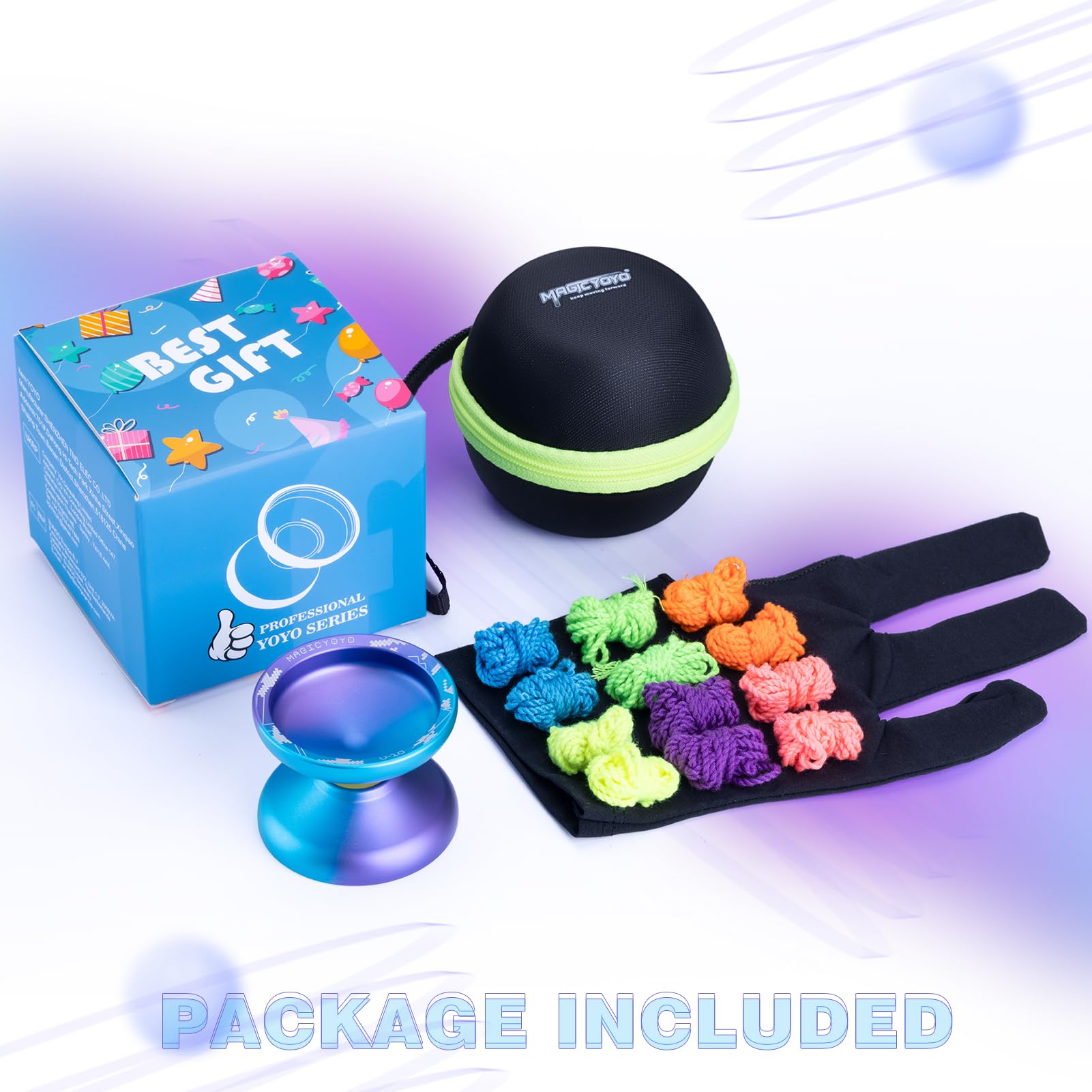 Shungru JoJo V10 Yo-Yo for Kids & Adults - Professional Aluminum Alloy Finger Spin Trick Yo-Yo with 12 Strings, Carrying Case & Glove - Perfect for Beginners, Competitions & Skill Practice