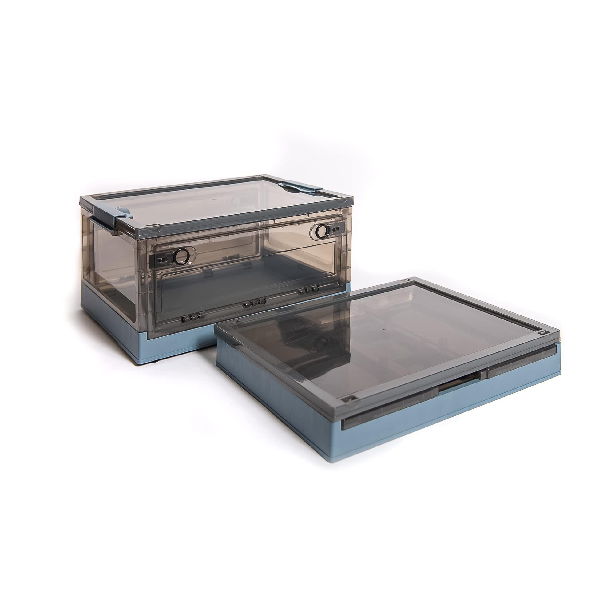 Best 3-Pack Storage Bins with Side Opening | Stackable, Collapsible & Foldable Storage Cubes for Home & Office Organization | Medium Blue Storage Boxes | Perfect for Closet, Pantry & Toy Organization