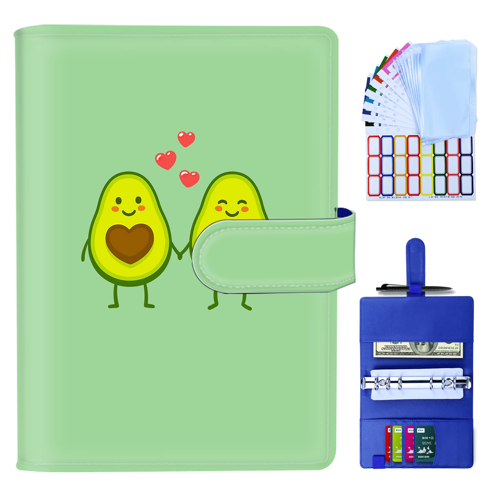Budget Binder with Zipper Envelopes - A6 Money Organizer for Cash, Savings & Budgeting | Cute Avocado Design | Perfect for Personal Finance, Travel & Home Budget Planning