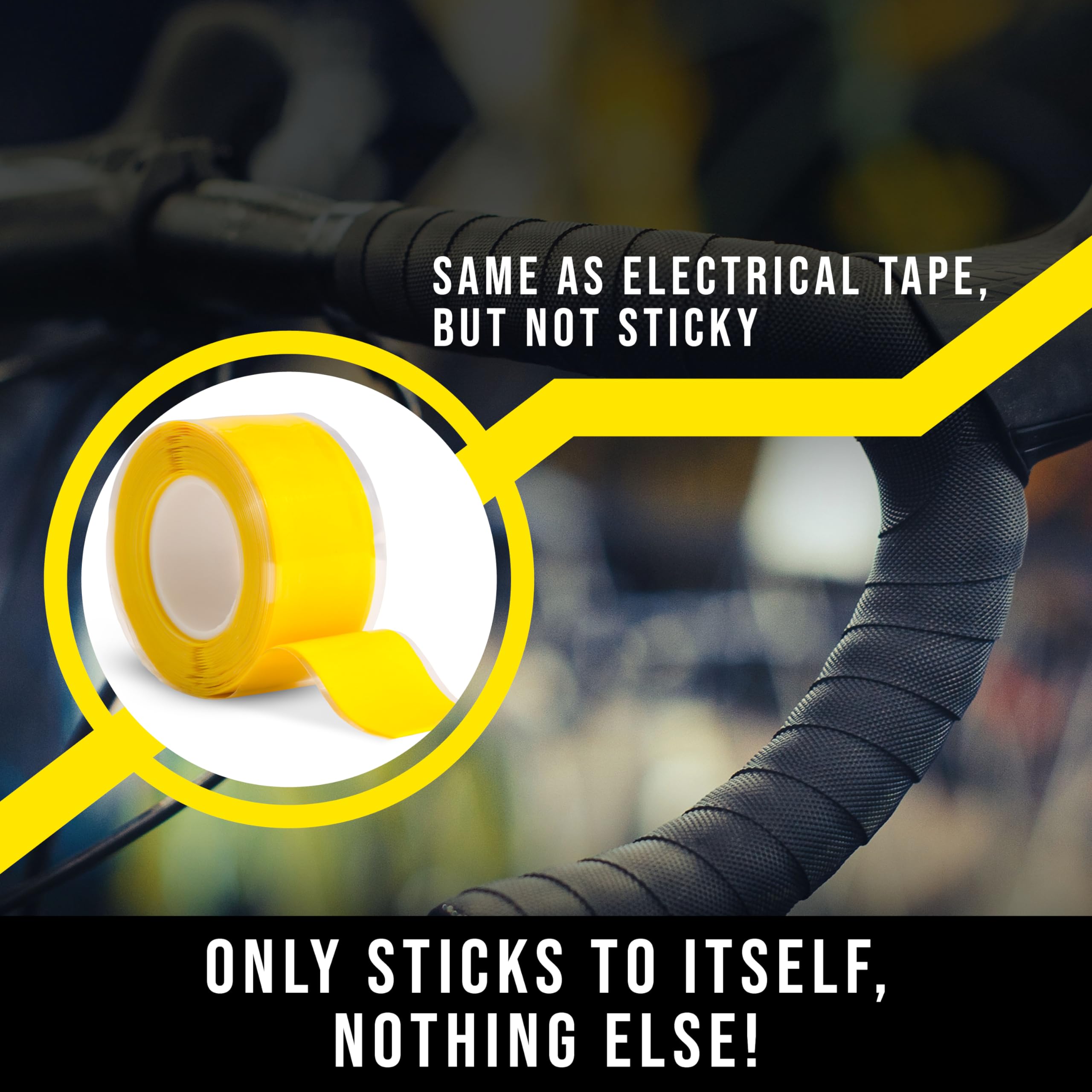 Self-Fusing Silicone Bike Handlebar Tape - 10 Ft Waterproof Grip Tape for Road Bikes & Cycling - Repair & Improve Comfort - Perfect for Commuting, Training & Long-Distance Rides (Yellow)