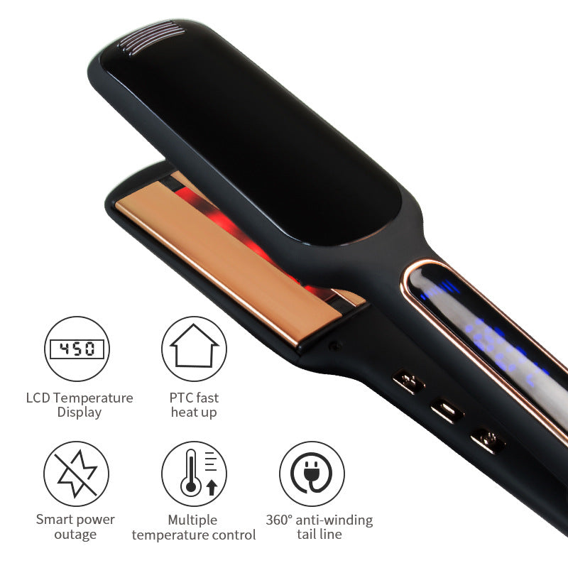 Infrared Hair Straightener with LCD Display - Black Wide Plate Flat Iron for Smooth & Shiny Hair - Perfect for Home Use & Salon Styling