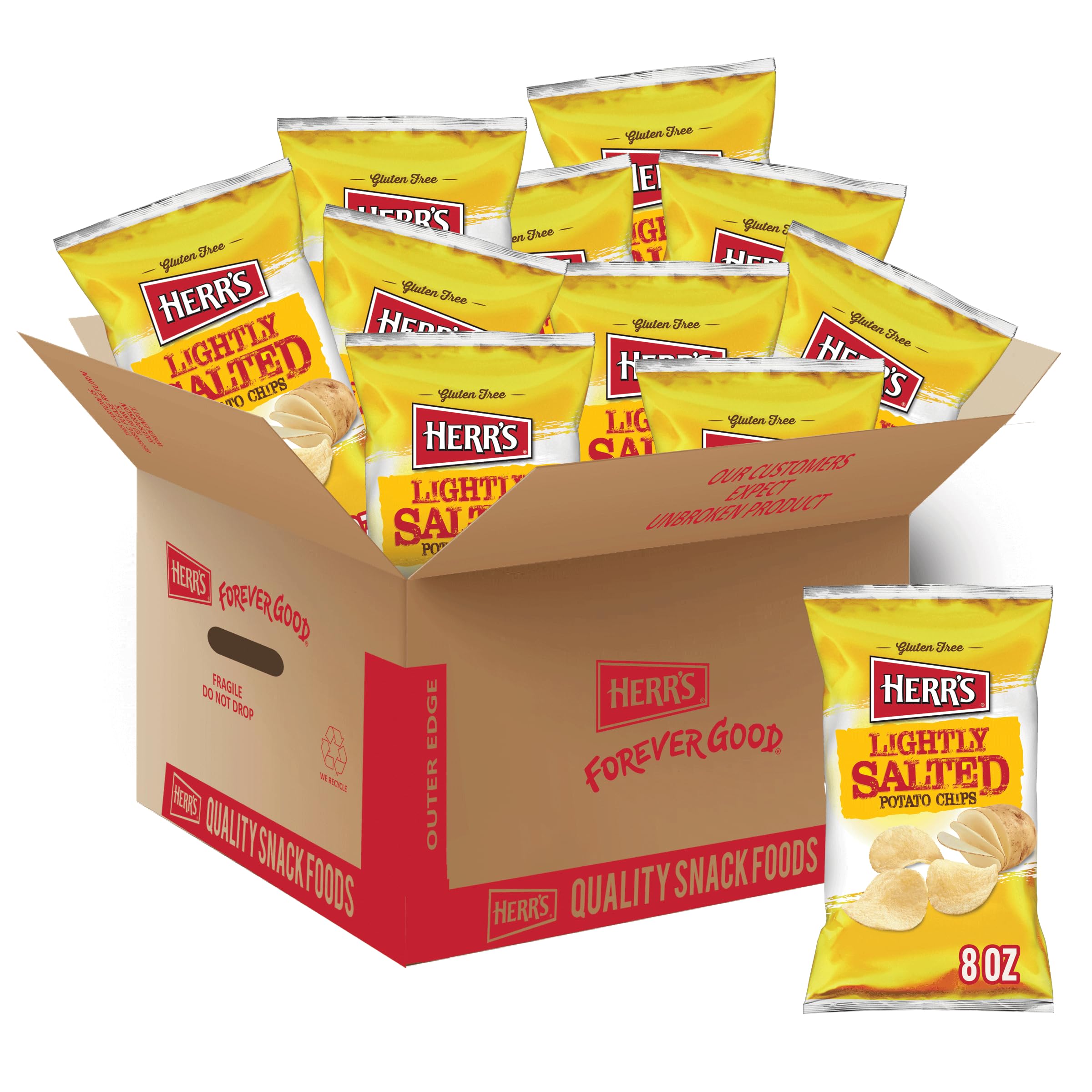Herr's Lightly Salted Potato Chips - 8oz (12 Pack) - Crispy Low Sodium Snacks for Healthy Munching - Perfect for Parties, Lunch Boxes & Movie Nights