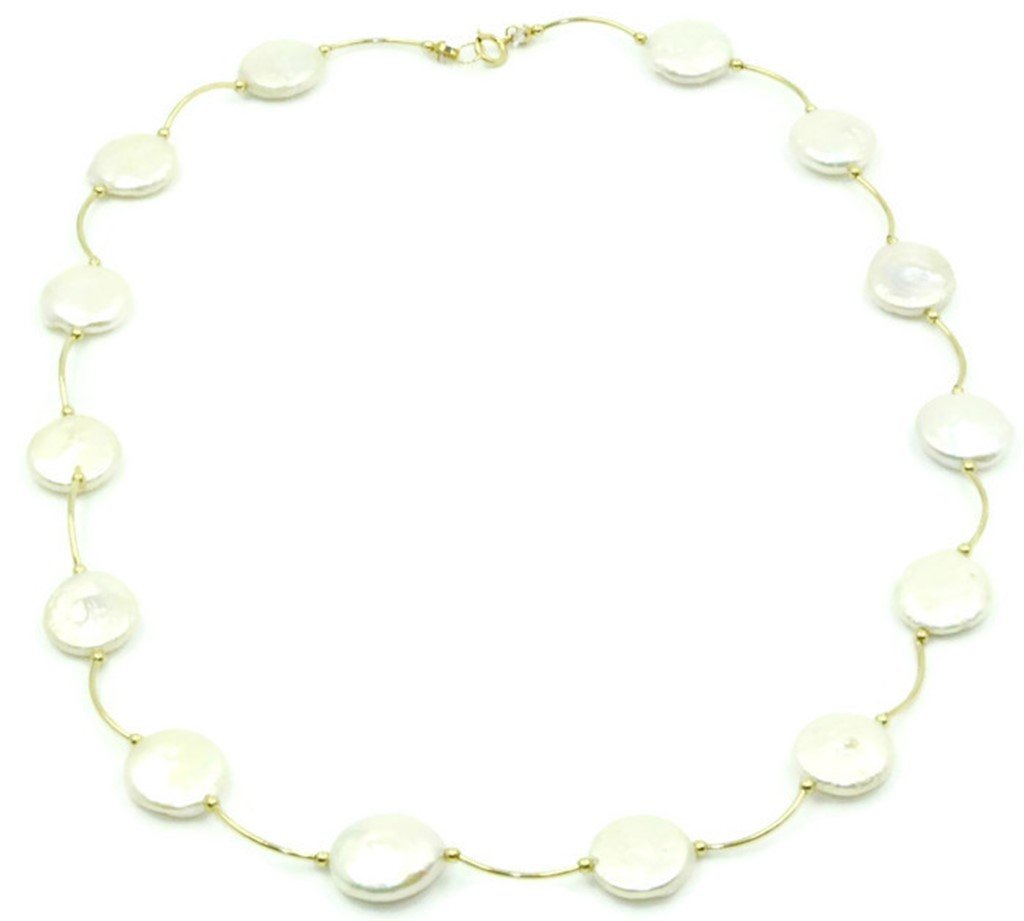 12mm Freshwater White Pearl Necklace with 14k Yellow Gold Spacers - 18 Inch Elegant Jewelry for Women, Perfect for Weddings, Parties & Special Occasions