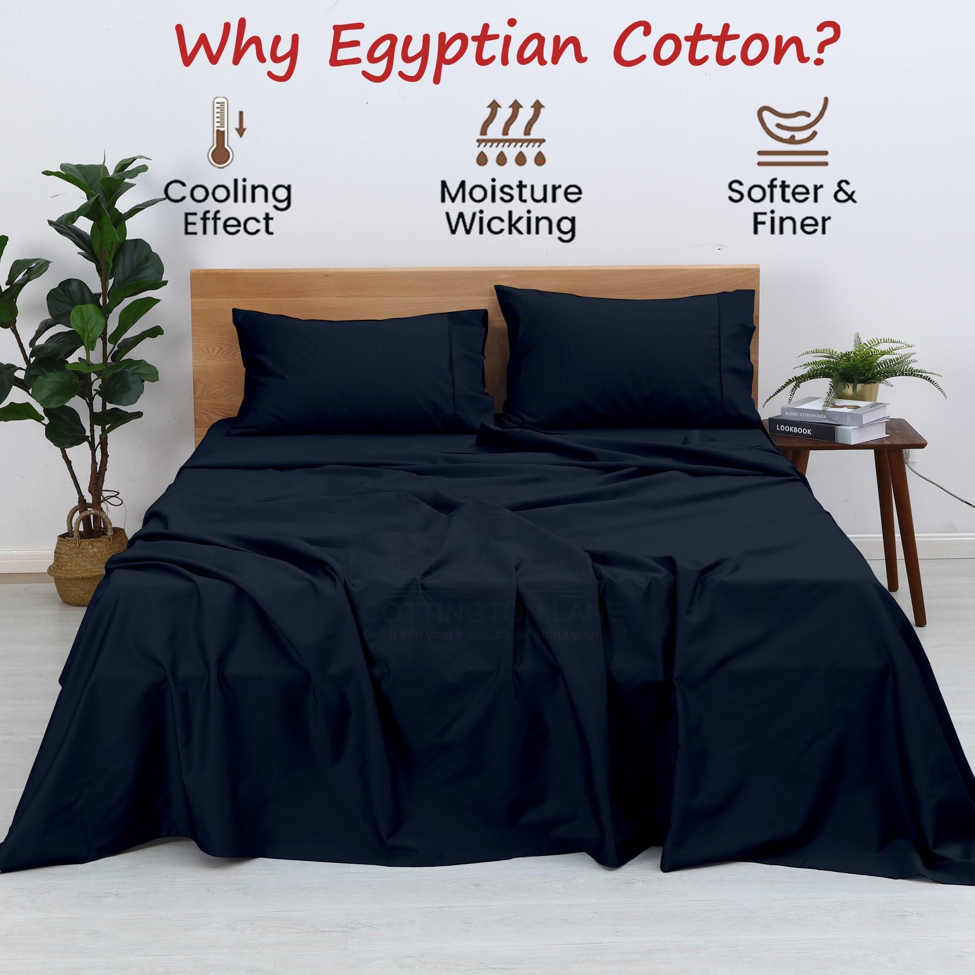 400 Thread Count 100% Egyptian Cotton Sheet Set - RV Short Queen Size with 12 Inch Deep Pocket - 4 Piece Bedding Set (Navy Blue) for Comfortable Sleep in RVs, Campers, and Small Spaces