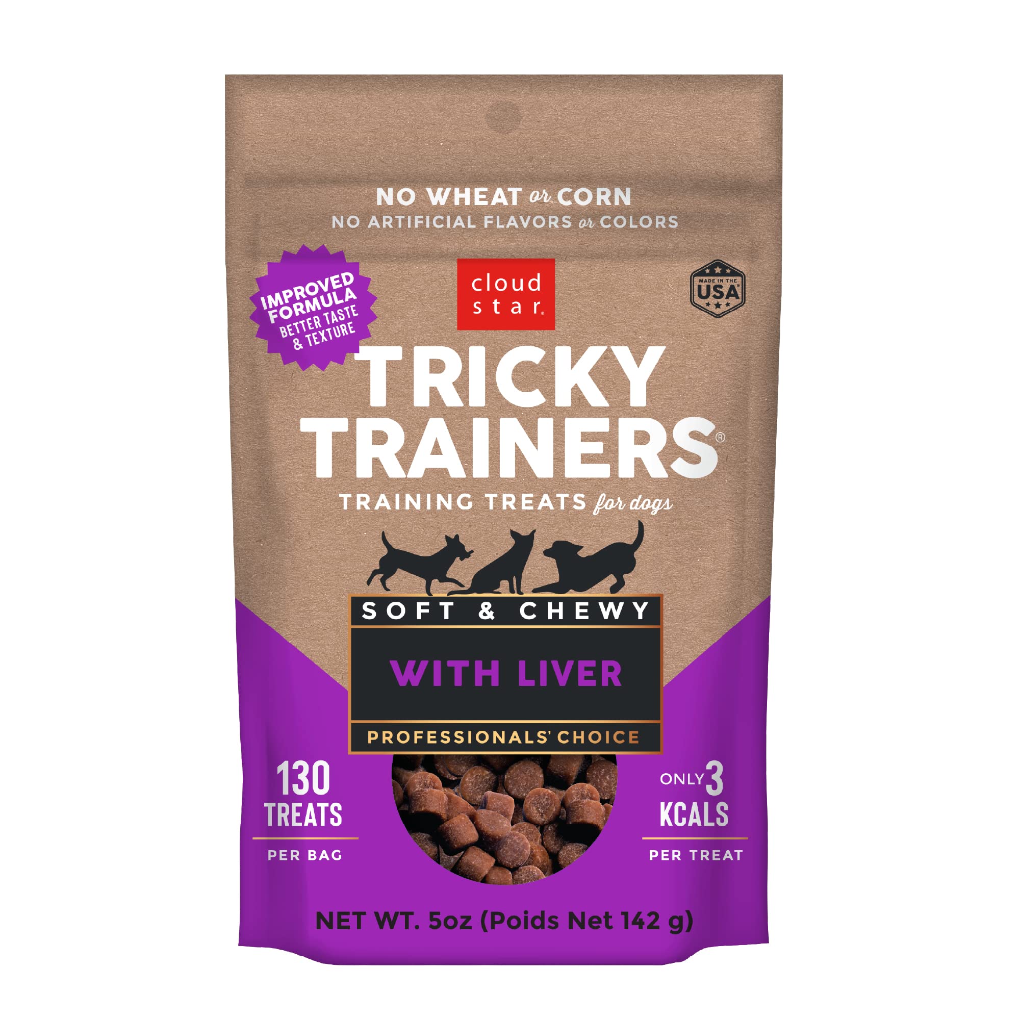Cloud Star Tricky Trainers Soft & Chewy Dog Training Treats - Liver Flavor 5oz Pouch | Low Calorie Puppy Reward Snacks with 130 Treats | Perfect for Obedience Training & Positive Reinforcement at Home or Outdoors