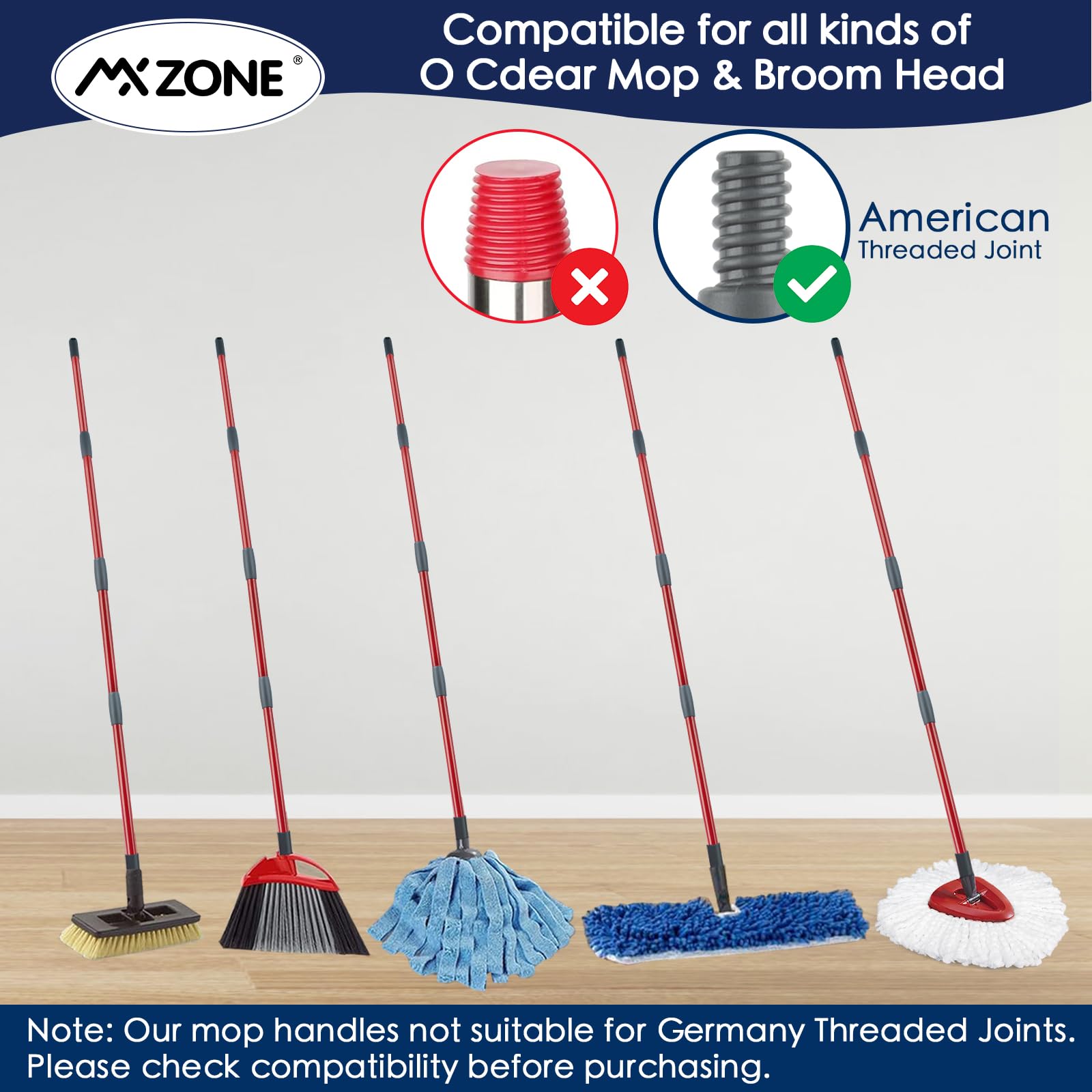 O Cedar Spin Mop Handle Replacement - 4-Section Adjustable 30-58 Inch Mop Stick for Floor Cleaning (Compatible with O Cedar Spin Mop & Bucket) - Perfect for Hardwood, Tile & Laminate Floors