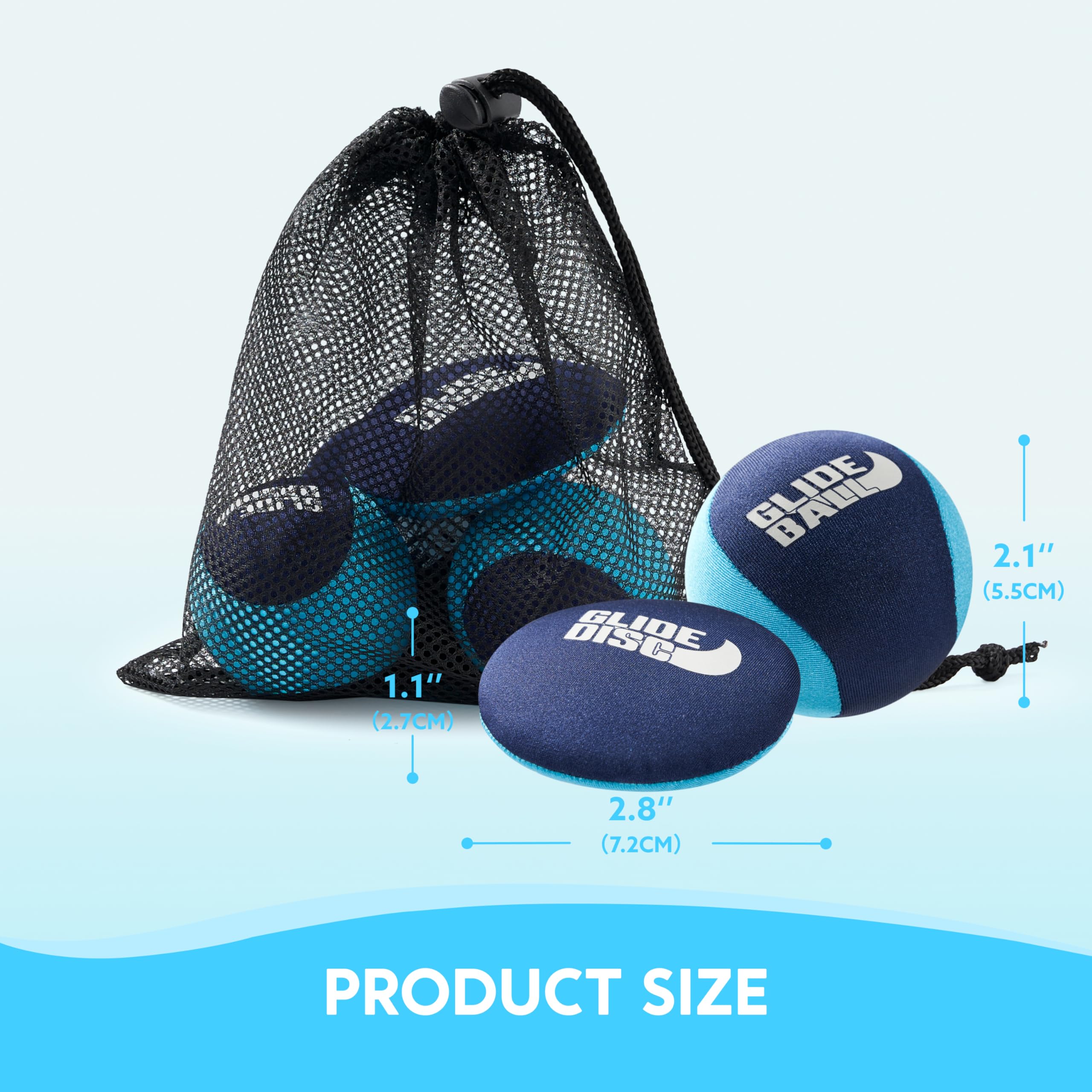 SYNCFUN 4 Pack Water Bouncing Balls - Splash Skip Balls with Mesh Storage Bag | Fun Outdoor Beach & Pool Toys for Kids, Teens & Adults | Perfect for Swimming Games, Backyard Play & Summer Parties (Blue)
