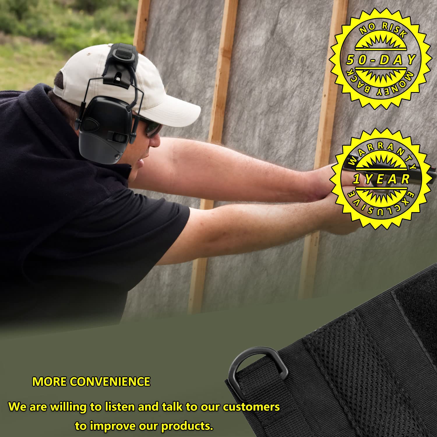 PROHEAR HC01 Tactical Advanced Earmuff Cover - Modular Replacement for 3M WorkTunes, Peltor, Howard Leight, Impact & Walker Razor Headsets (Black) - Perfect for Shooting Ranges, Construction Sites & Outdoor Work