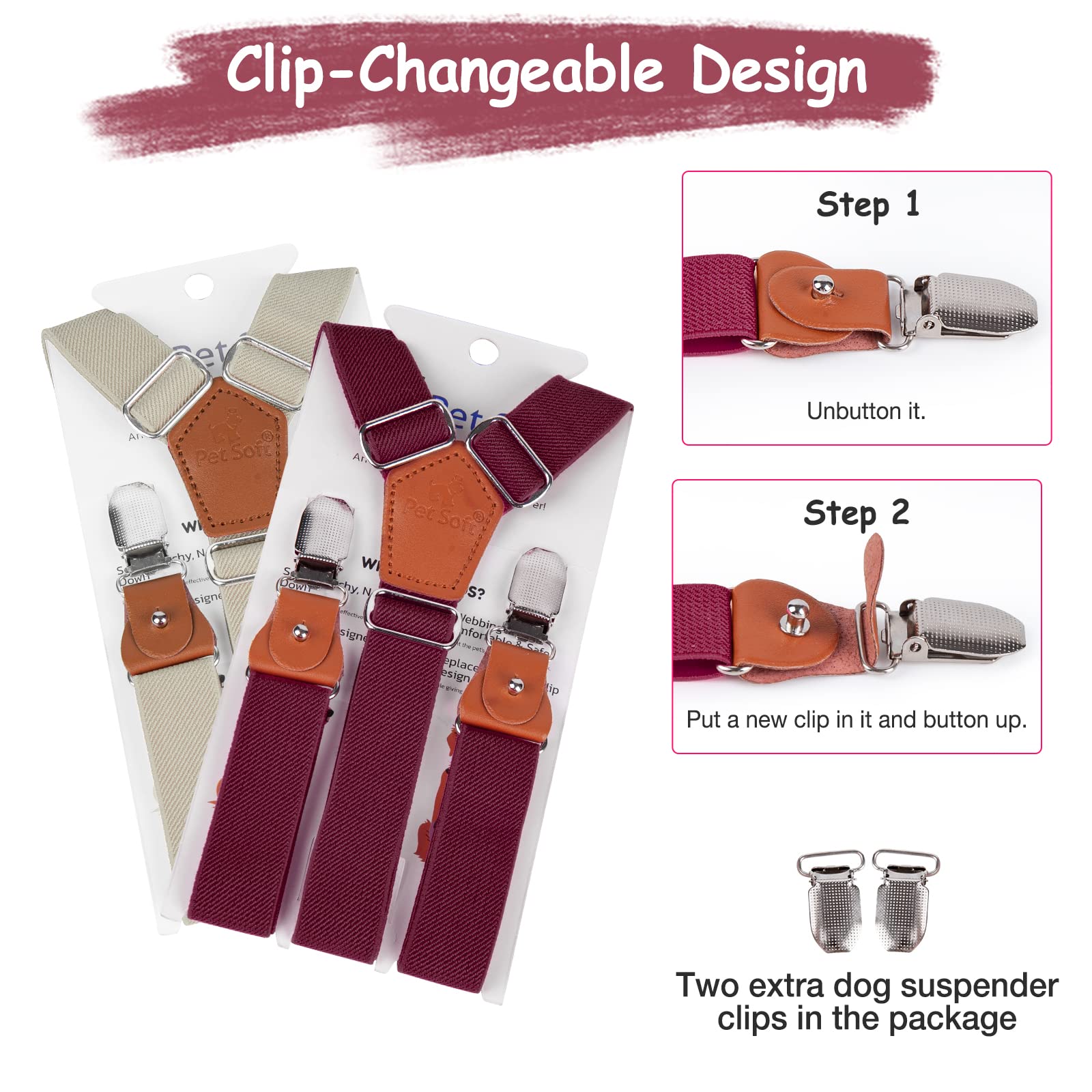 Pet Soft Dog Suspenders 2-Pack - Adjustable Diaper Suspenders for Female Dogs - Dog Dress & Skirt Accessories (Brown & Burgundy, Medium/Large) - Perfect for Pet Fashion, Diaper Security & Special Occasions