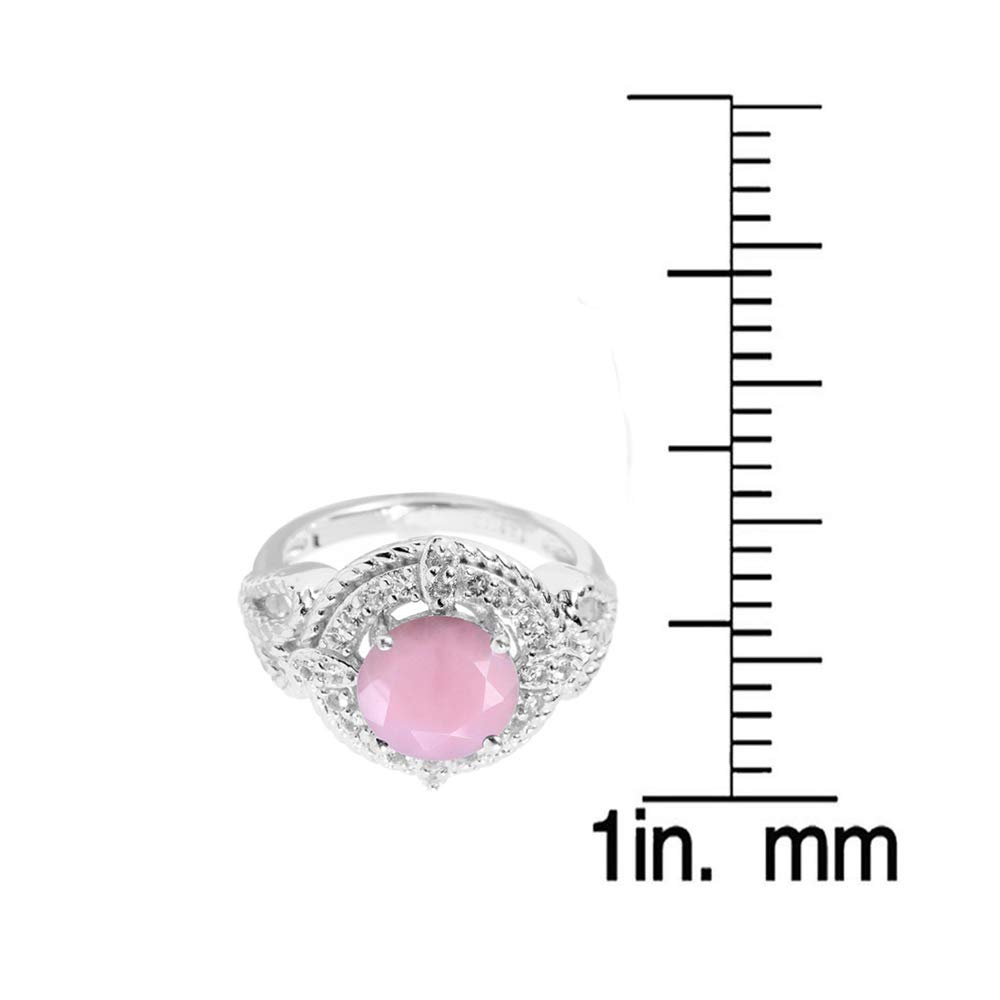 Pink Opal & White Topaz Sterling Silver Halo Ring for Women | Elegant Jewelry Gift for Anniversary, Engagement & Special Occasions