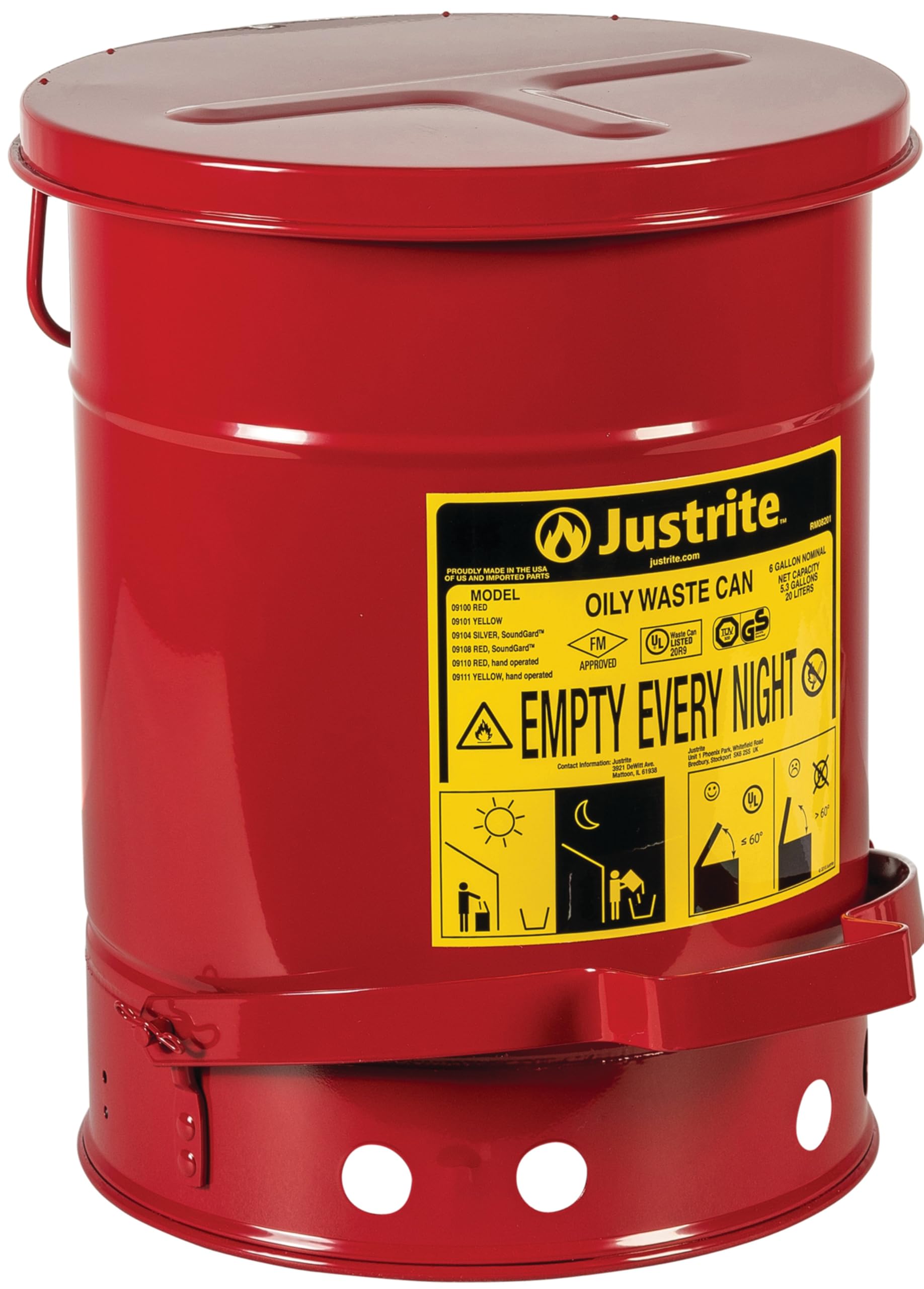Justrite 6 Gallon Galvanized Steel Oily Waste Can - 16