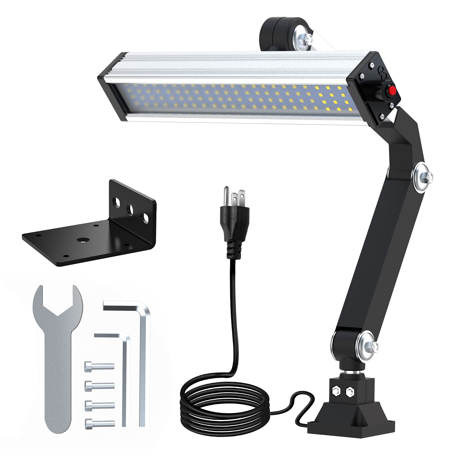 24W LED Work Light with Long Arm - Aluminum Alloy Waterproof Desk Lamp for CNC Lathe, Drilling Machine & Workshop Tools | US Plug | Perfect for Garage, Repair Shop & Industrial Workstations