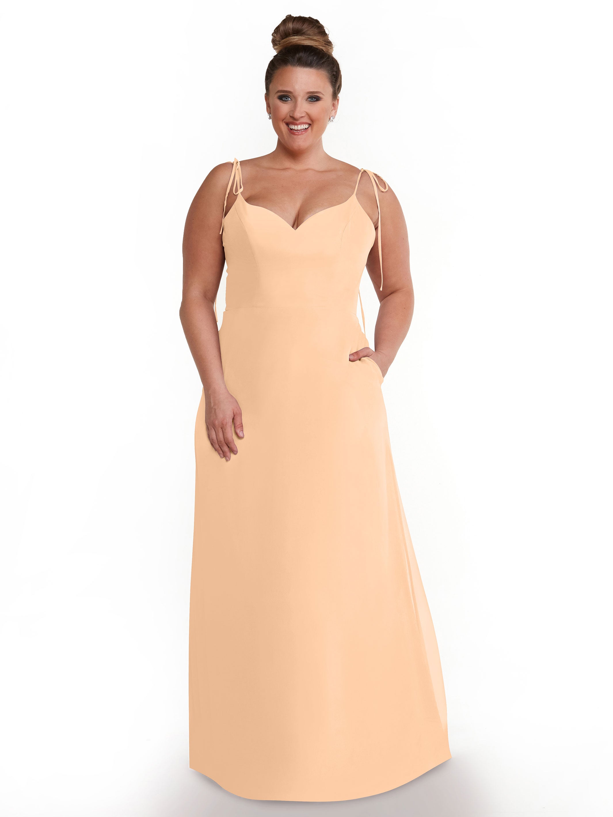 Elegant 80144 Chiffon A-Line Bridesmaid Dress with V-Neck & Spaghetti Straps - Perfect for Weddings, Formal Events & Special Occasions