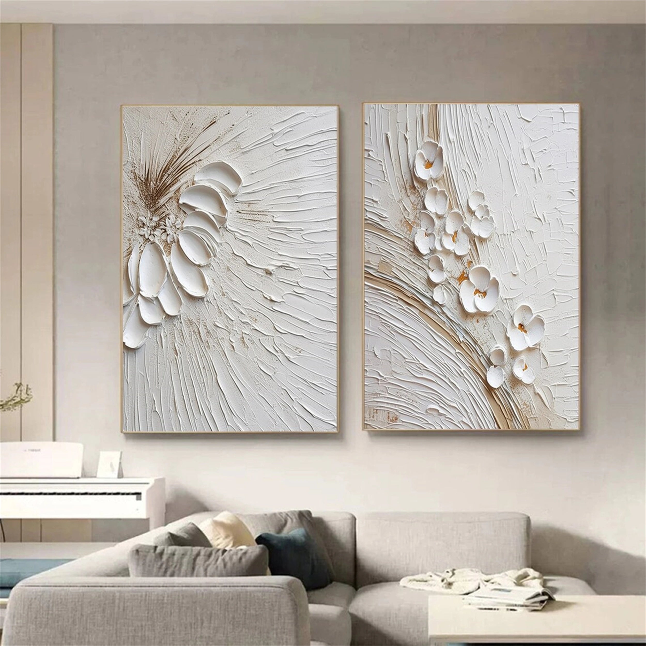 2-Piece Floral and Tree Landscape Painting Set #FT038 - Perfect for Home Decor, Living Room, Bedroom & Office Wall Art