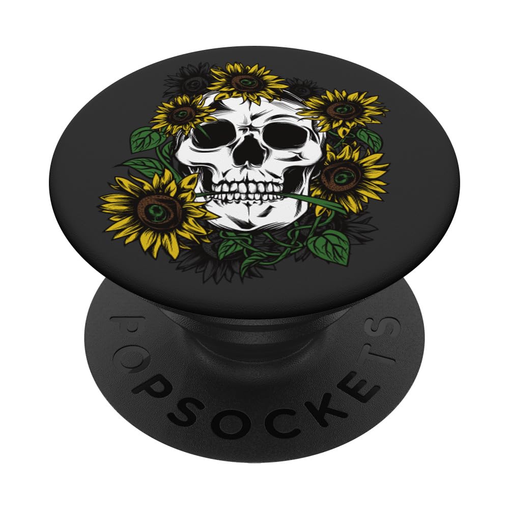 Sunflower Skull PopSockets PopGrip - Swappable Phone Grip with Strong Adhesive for iPhone, Samsung & Tablets | Cute Floral Design for Girls, Women | Perfect for Selfies, Texting & Watching Videos