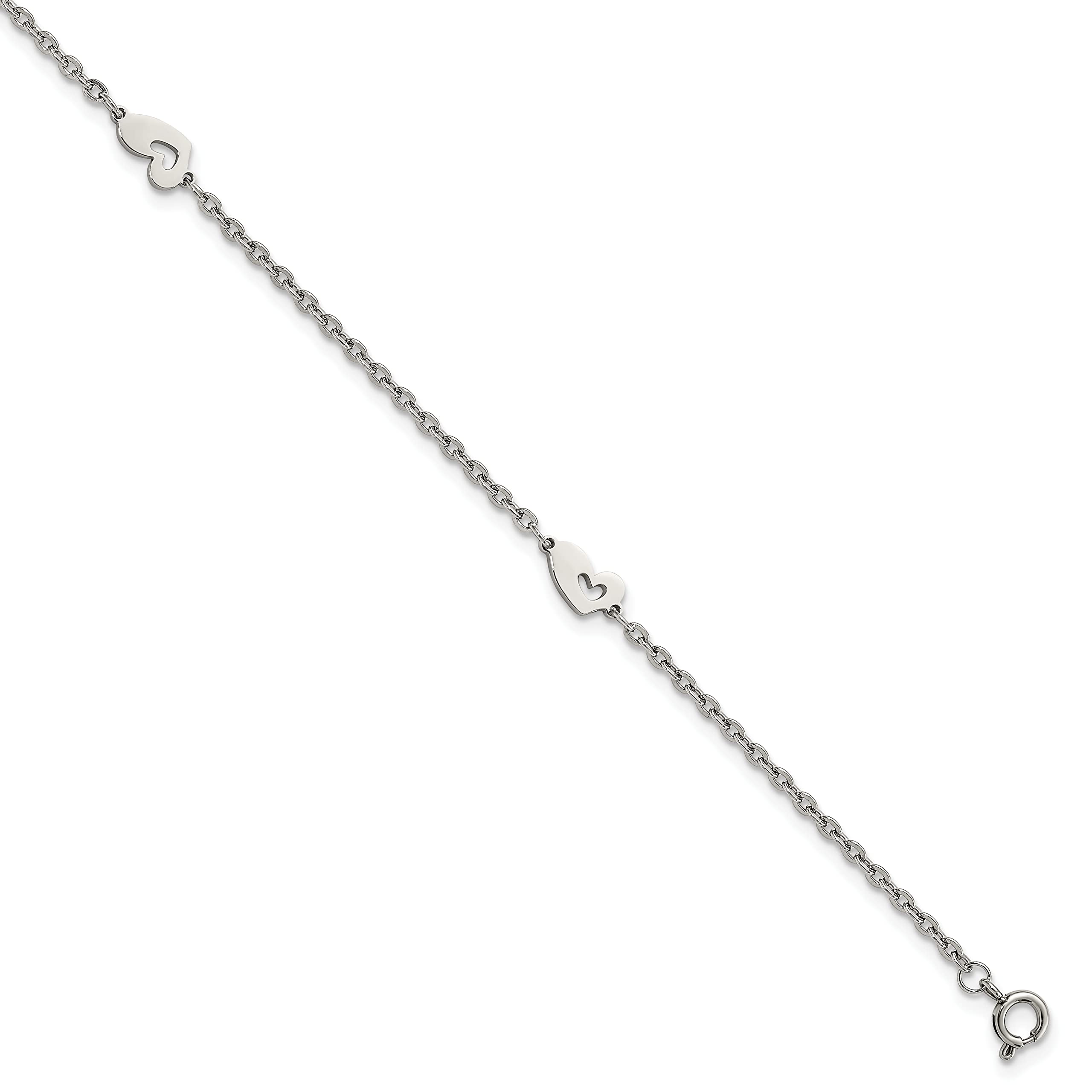 Stainless Steel Polished Heart Anklet with 1 Inch Extension - Elegant Adjustable Ankle Bracelet for Women, Perfect for Beach, Wedding & Everyday Wear