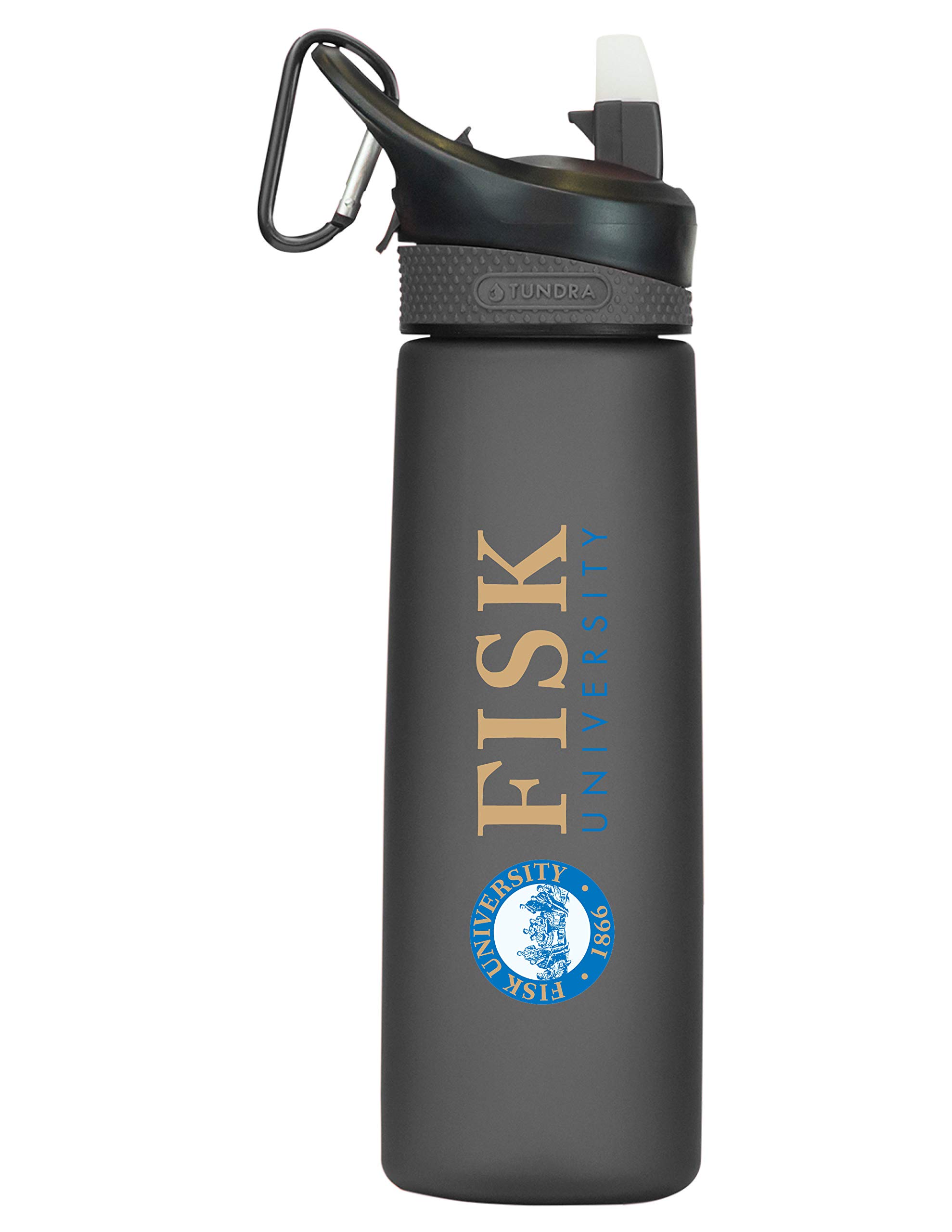 Fisk University Tritan Plastic Frosted Sport Water Bottle - BPA-Free 24oz Leak Proof Water Bottle for Gym, Hiking & Travel - Black Design-1