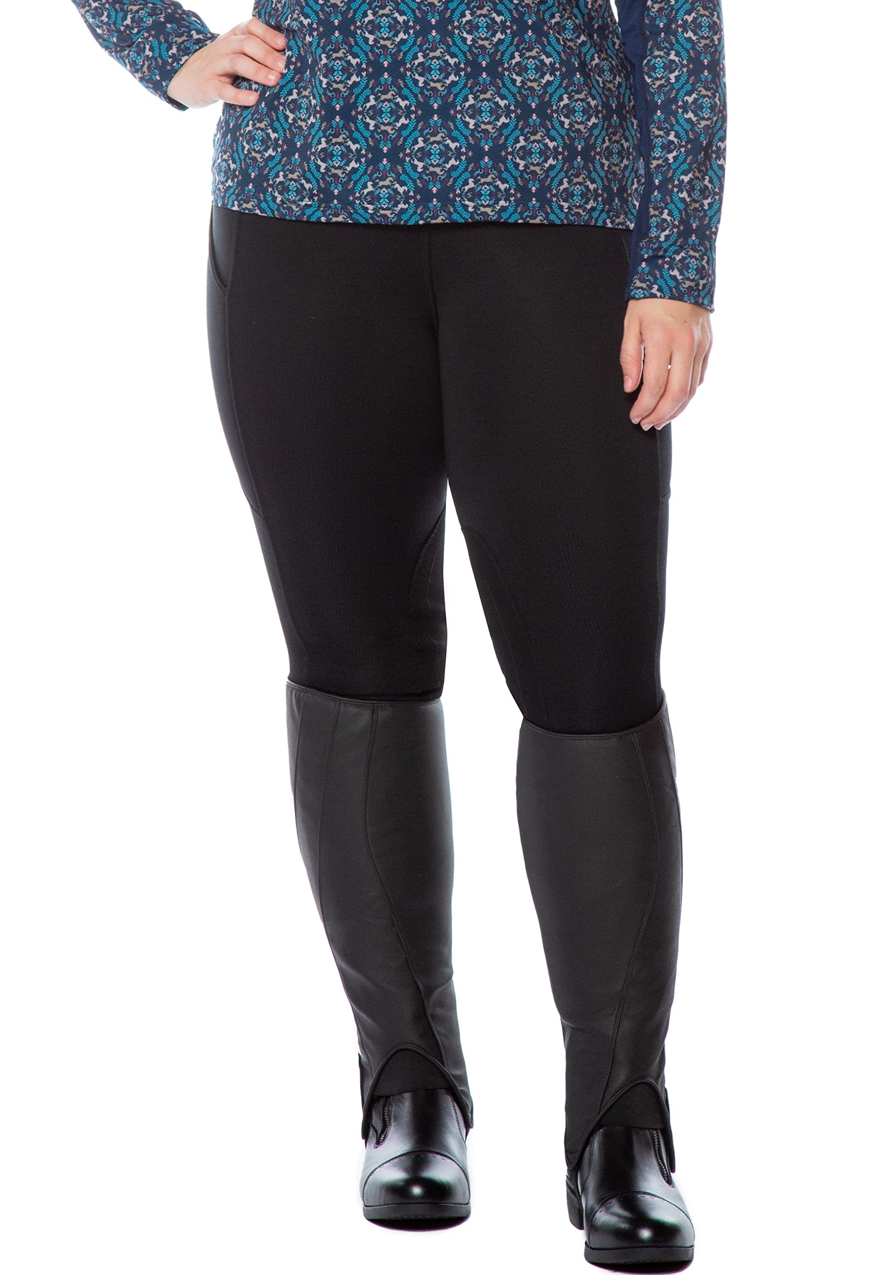 Kerrits Women's Sit Tight Wind Pro Knee Patch Winter Horse Riding Tights - Warm Polartec Equestrian Breeches with Phone Pocket for Cold Weather Riding & Outdoor Activities