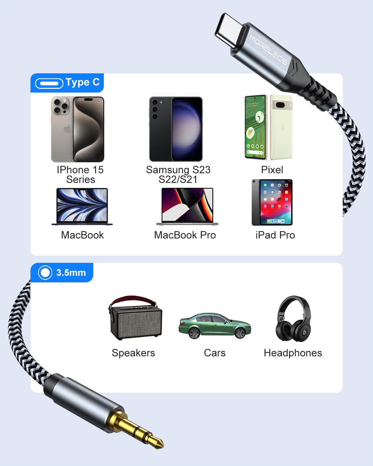 3.3ft USB C to 3.5mm Aux Cable - Compatible with iPhone 15/16, Galaxy S24/S23, iPad Pro, Pixel - Type C to Aux Audio Adapter for Car Stereo, Headphones, Speakers - Perfect for Music Streaming & Hands-Free Calling