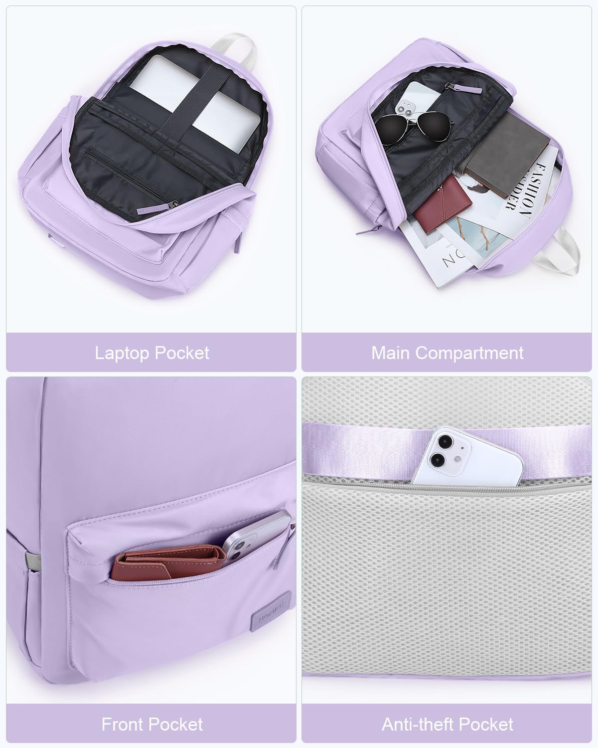 HOMIEE Lightweight Stylish Water-Resistant Laptop Backpack for Women & Men - 15.6 Inch Casual Daypack for Travel, School, Work & College - Durable Violet Purple Backpack for Commuting & Everyday Use