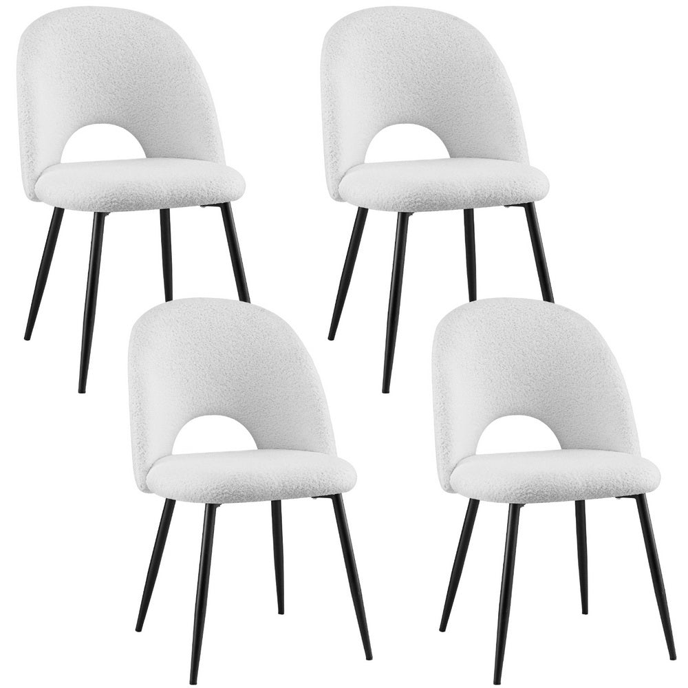 1 Set of 4 Artiss Dining Chairs - Modern Boucle Sherpa Upholstered Accent Chairs for Kitchen, Dining Room, or Breakfast Nook - Comfortable and Stylish Seating for Home Decor