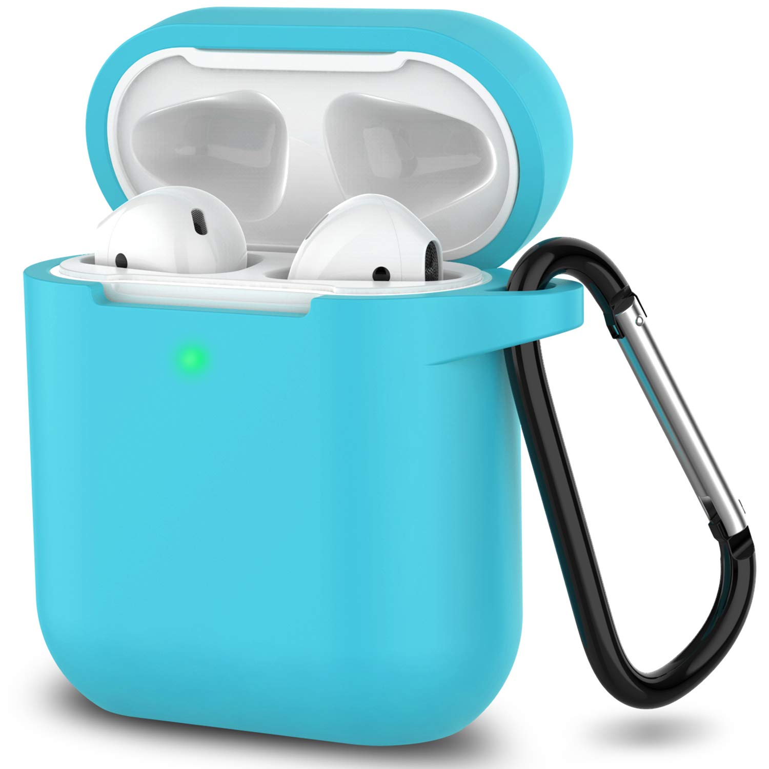 SATLITOG Silicone Protective Case for Apple AirPods 1 & 2 - Wireless Charging Compatible, Visible LED Light, Sky Blue - Perfect for Gym, Travel & Everyday Use