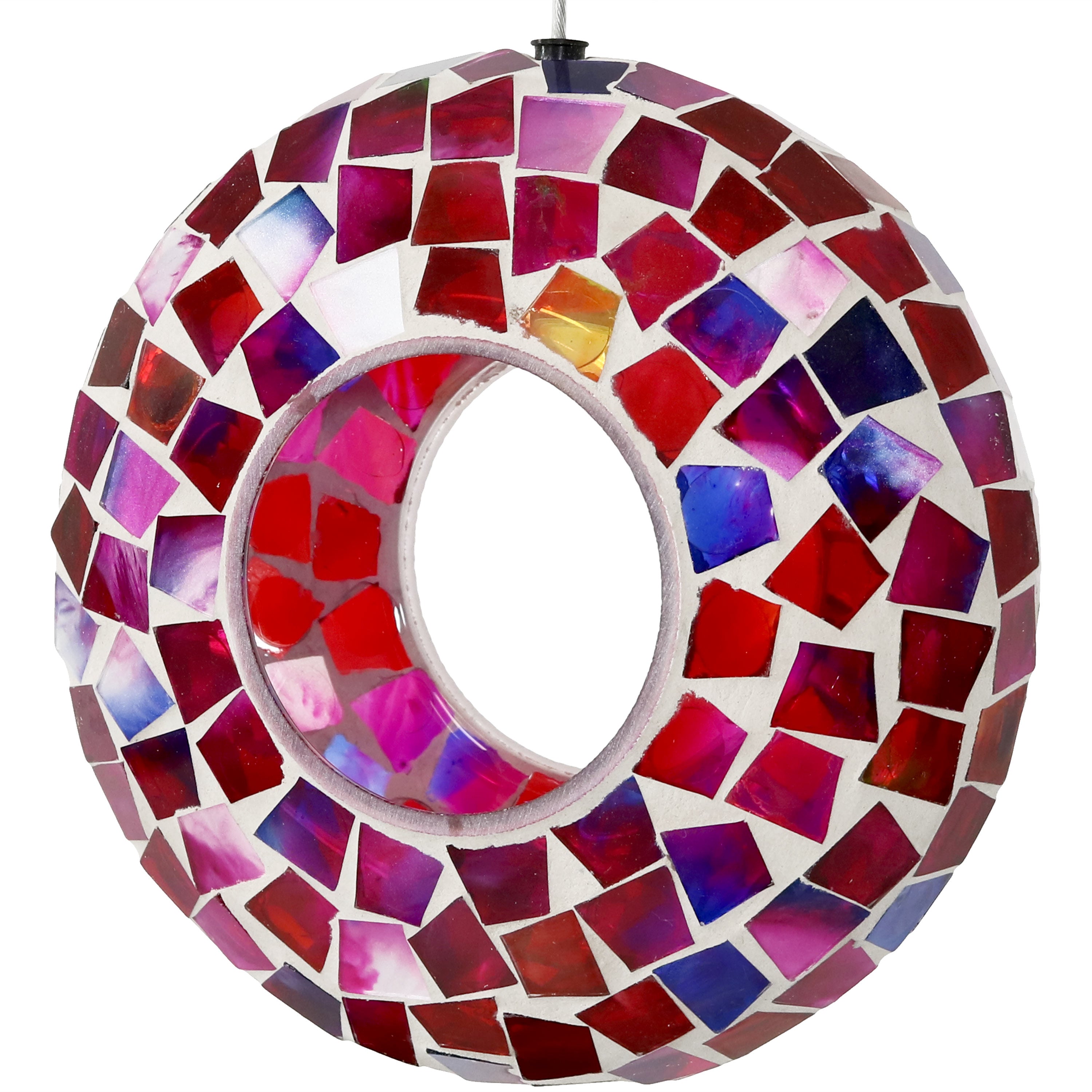 Sunnydaze Mosaic Fly Through Hanging Bird Feeder - 6 Inch Decorative Garden Bird Feeder for Outdoor Use, Attracts Wild Birds to Your Backyard or Patio