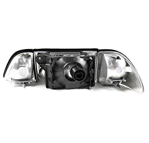 Smoke Halogen Headlights with Corner & Parking Lights - Compatible with 1987-1993 Ford Mustang | Replacement Headlamps for Improved Night Visibility & Style Upgrade