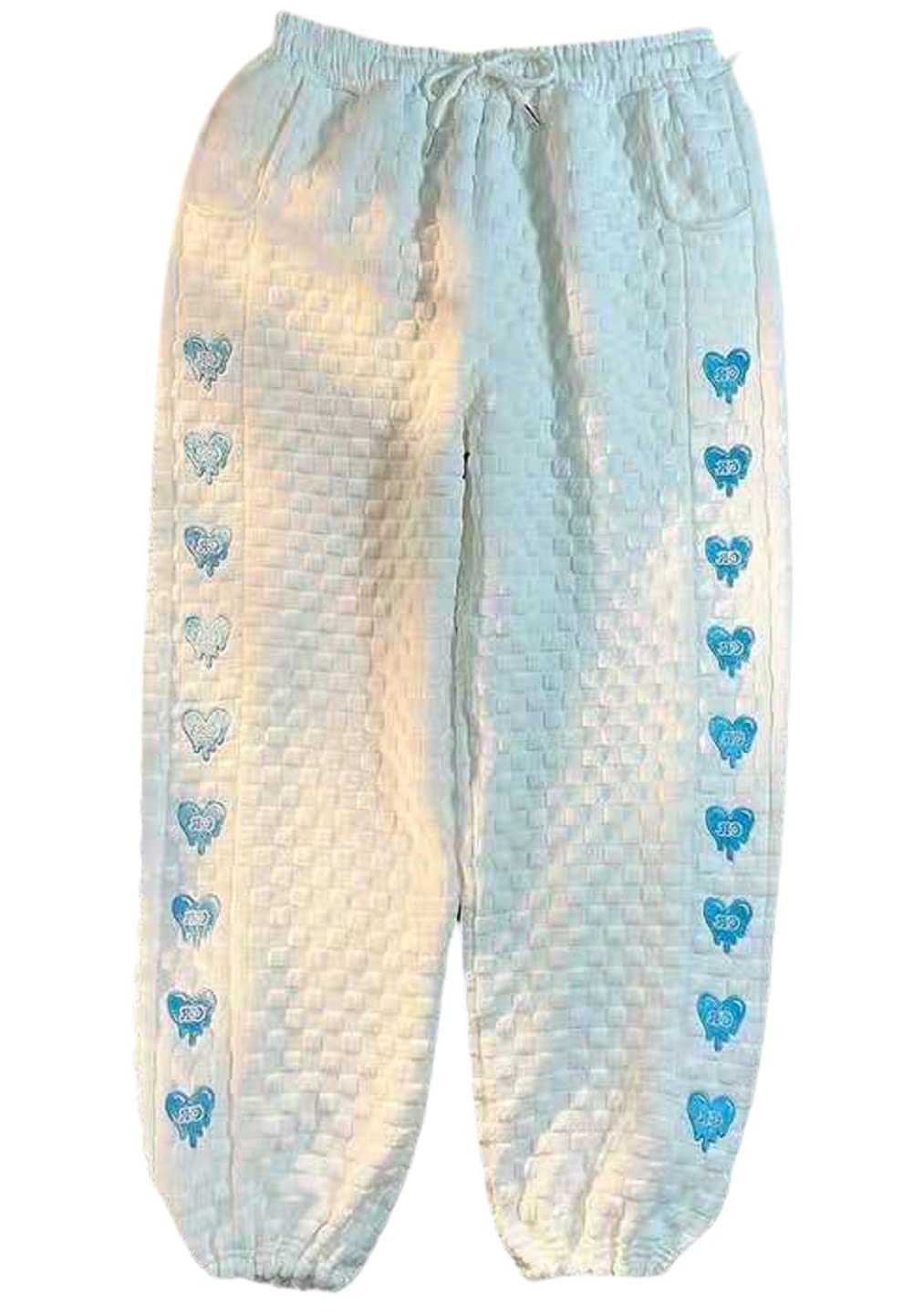 CHARTOU Women's Drawstring Waist Sweatpants - Heart Embroidery Waffle Knit Joggers | Casual Lounge Pants for Yoga, Running & Home Comfort