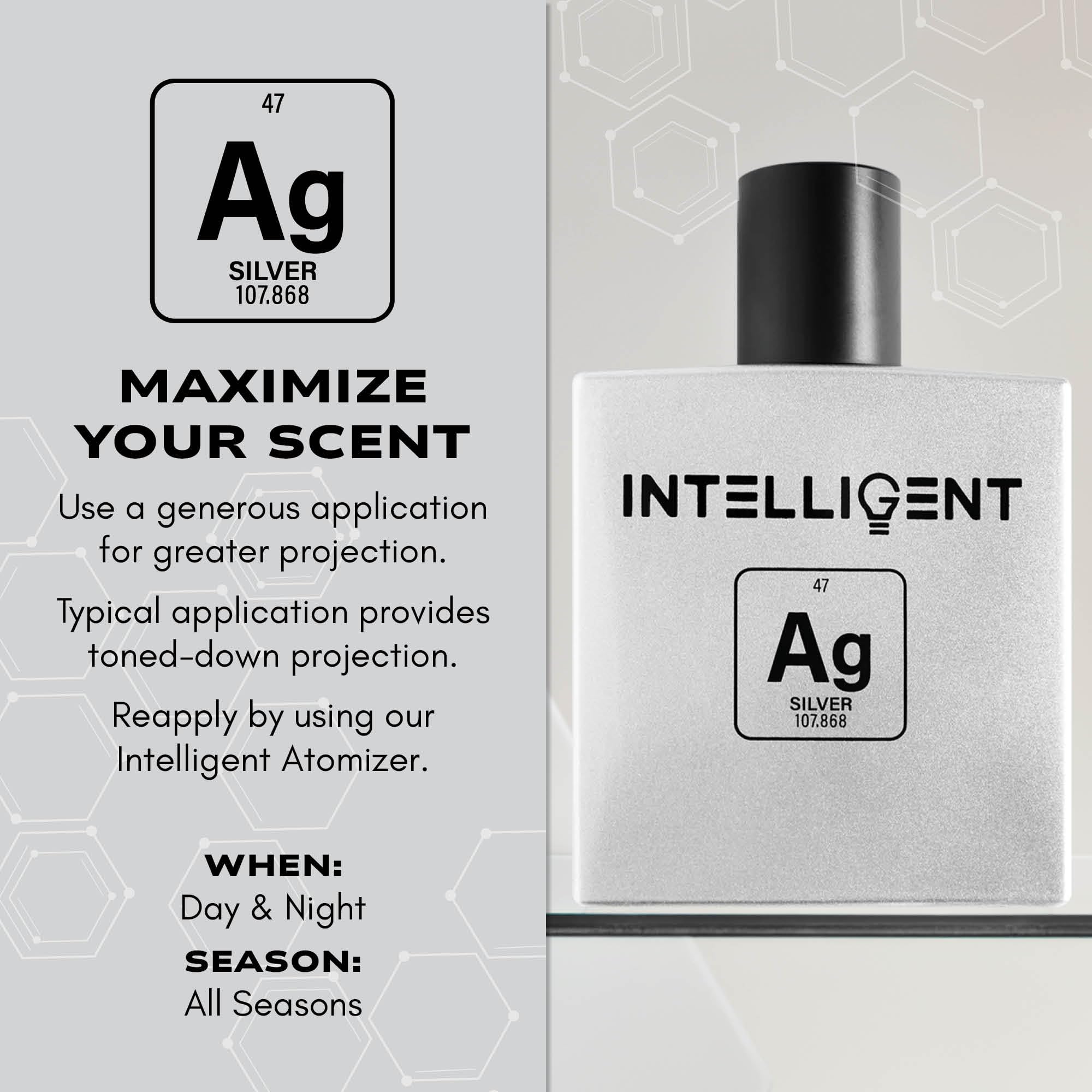 Intelligent Silver Men's Extrait de Parfum - 3.4 Fl Oz (100 mL) | Clean, Sophisticated & Long-Lasting Fragrance for Work, Date Night & Special Occasions
