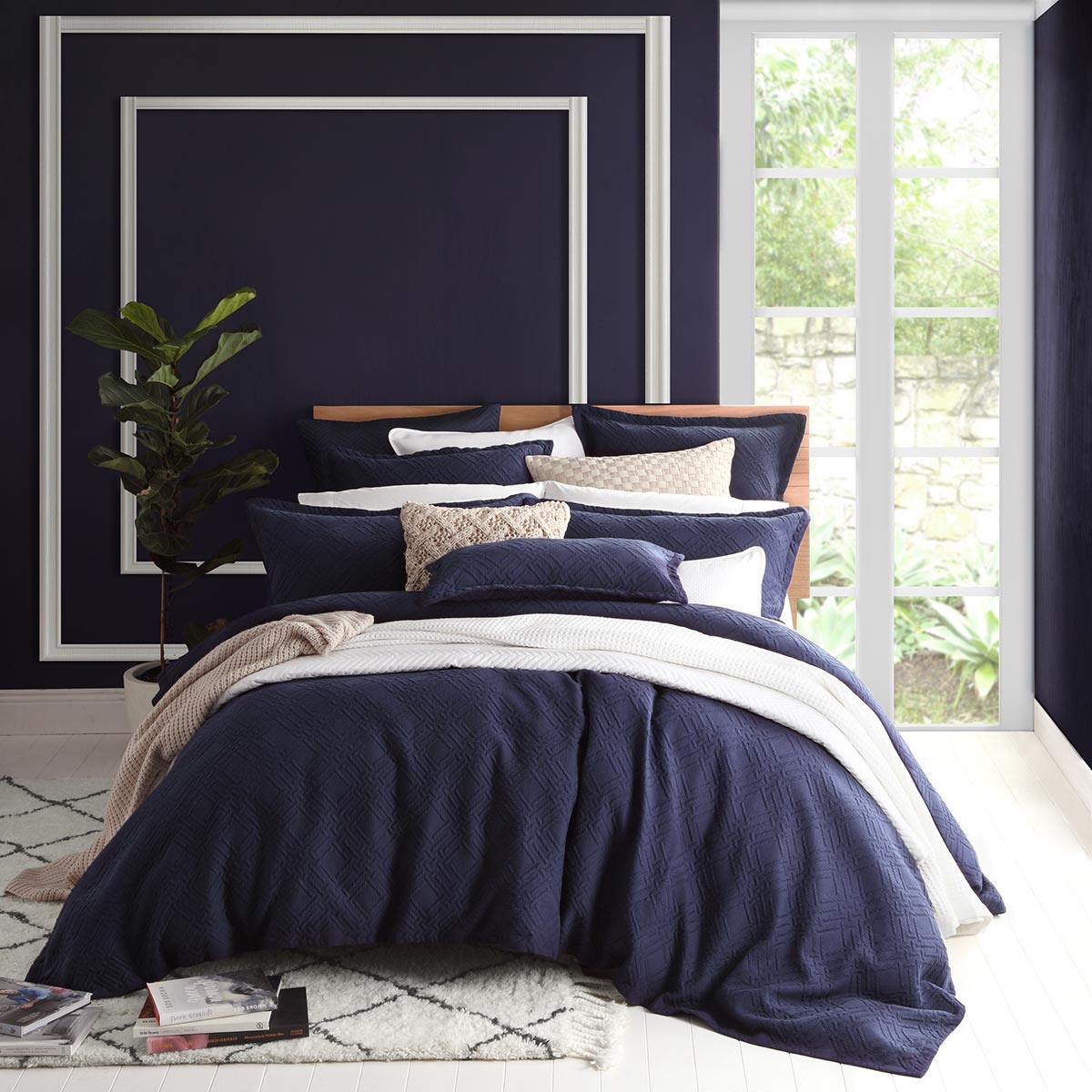 Premium Fitzroy Navy Quilt Cover Set - 100% Cotton Luxury Bedding by Private Collection | Soft & Breathable for All-Season Comfort | Perfect for Master Bedroom, Guest Room & Vacation Homes