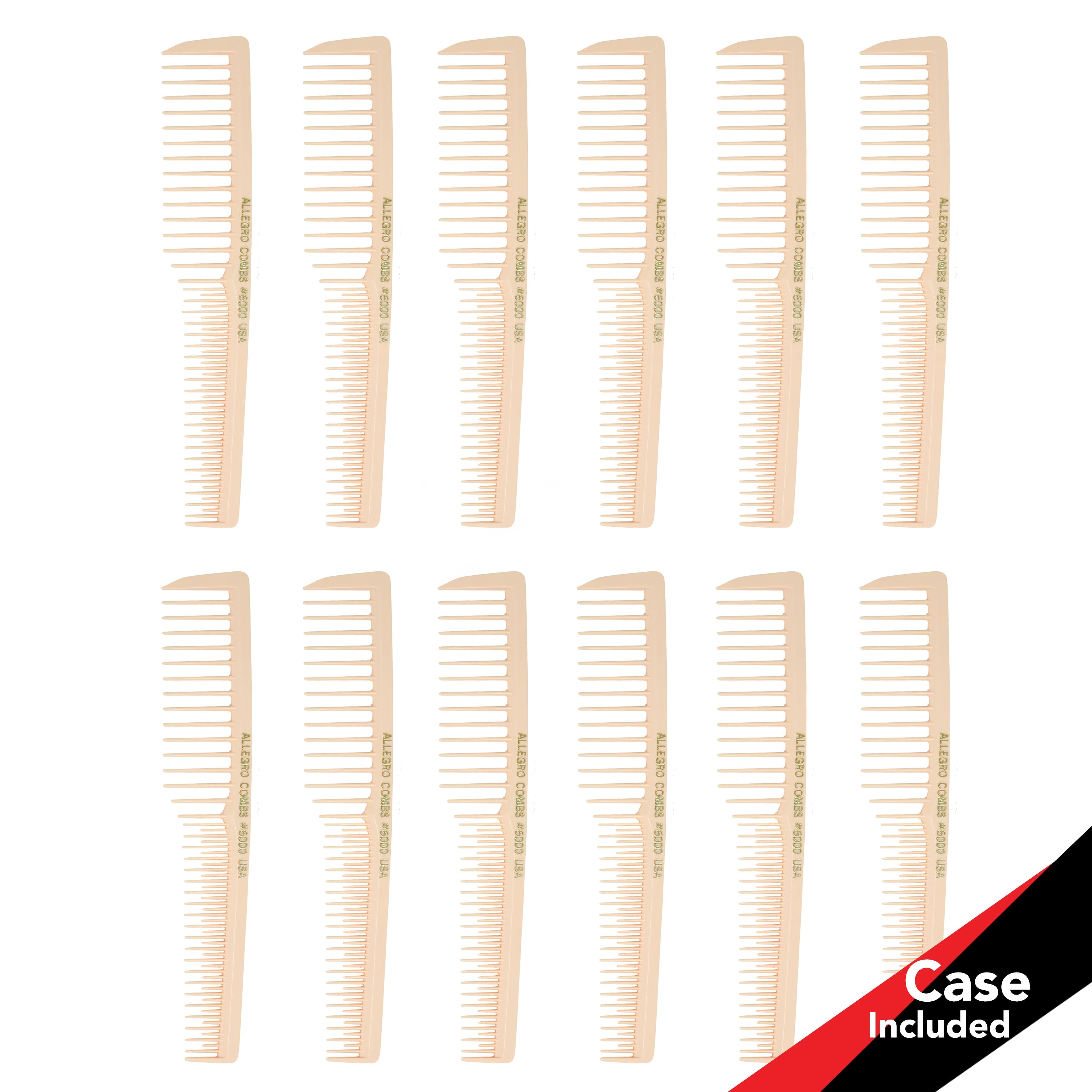 Allegro Combs #6000 Wide Tooth Teasing Vented Hair Comb - 12 Pack for Styling, Detangling & Volumizing - Perfect for Salons, Home Use & Travel