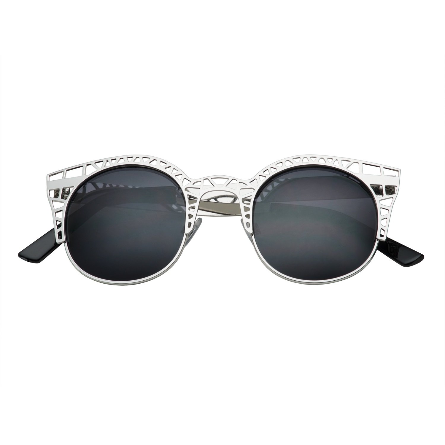 Stylish Women's Hollow-Out Metal Frame Cat Eye Sunglasses - UV Protection Fashion Shades for Beach, Driving & Outdoor Activities