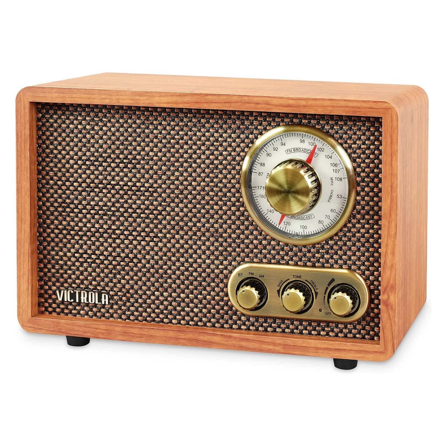 Victrola Vintage Wood Bluetooth Radio with Built-in Speaker - Retro AM/FM Tuner & Wireless Streaming - Elegant Walnut Design for Home, Office & Bedroom Decor