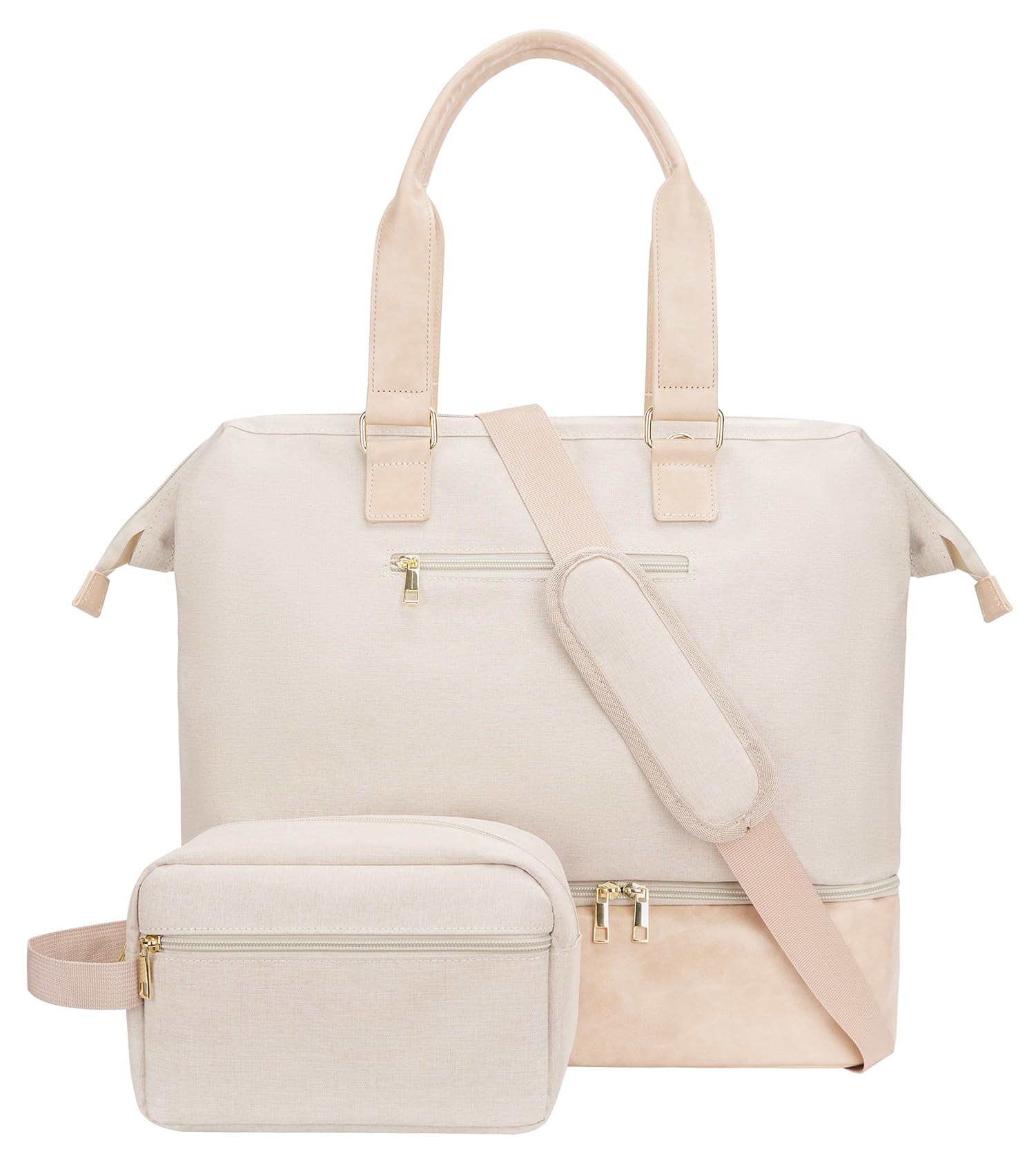 Stylish 17 Inch Weekender Travel Bag with Shoe Compartment & Overnight Storage - Perfect Airline Personal Item Carry-On (Beige) | Ideal for Weekend Getaways, Business Trips & Gym Use