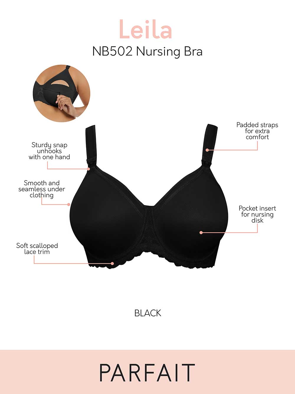 Parfait Leila Nursing Bra - Comfortable Maternity & Breastfeeding Bra in Black | Perfect for Pregnancy, Nursing, and Everyday Wear
