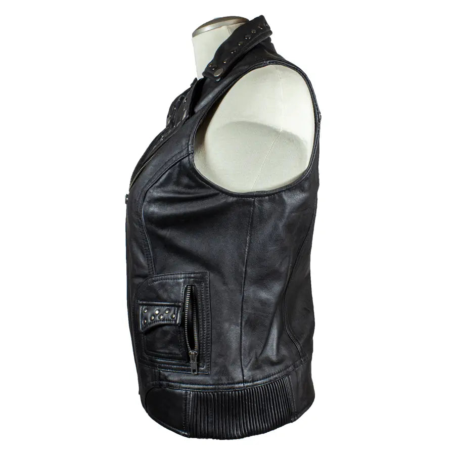 Stylish Open Road Women's Studded Leather Vest - Fashionable Biker Jacket for Motorcycle Riding & Casual Outfits