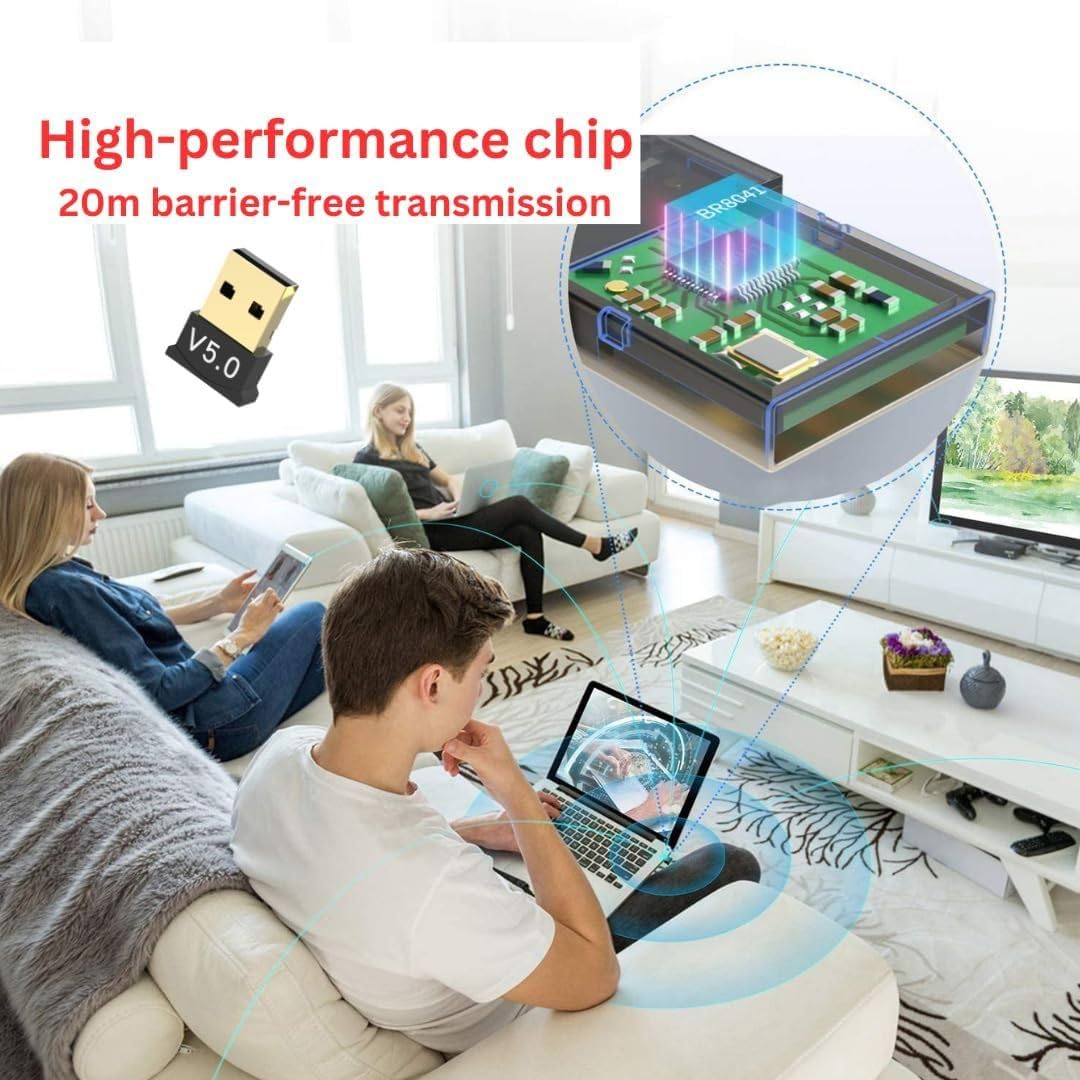 Nano USB Bluetooth 5.0 Adapter for PC Laptop - Wireless Audio & Device Connector for Windows 10/8/7