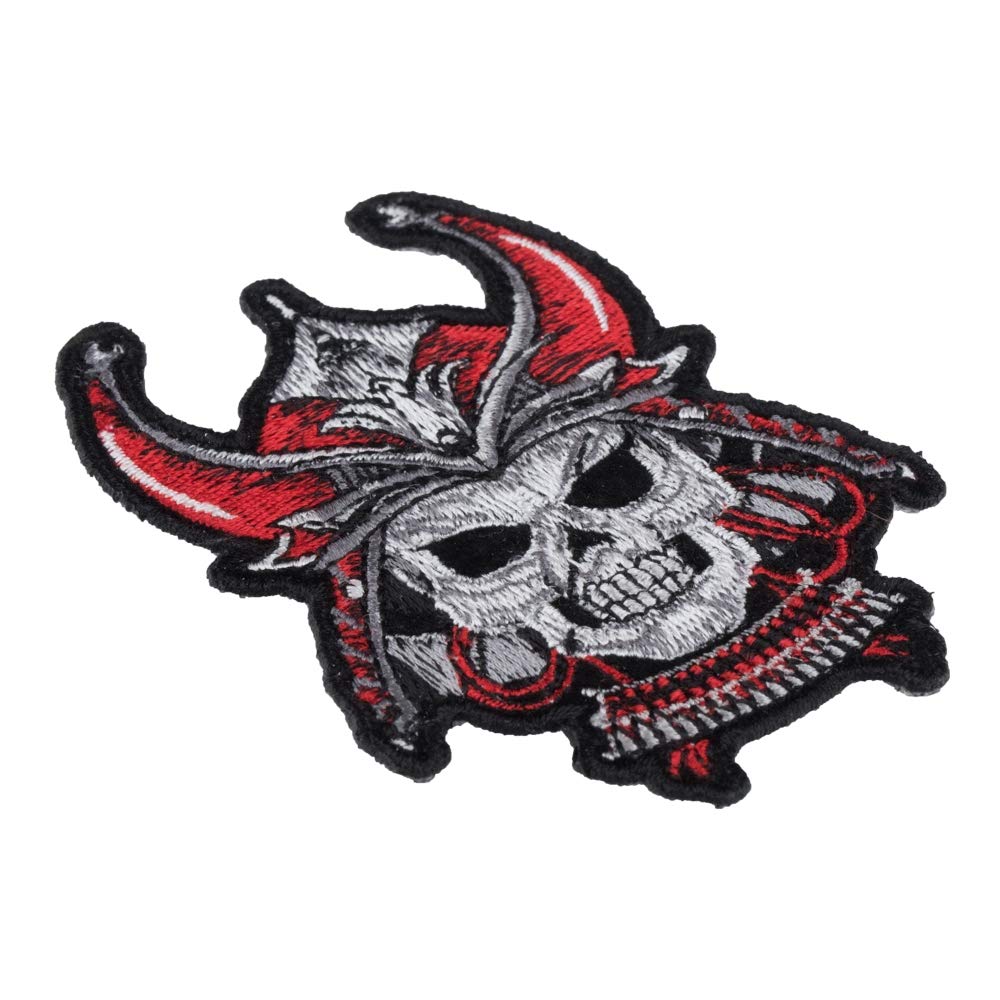 Samurai Skull Iron On Patch - 2.5x3.5 Inch Embroidered Red & Gray DIY Sew On Patches for Jackets, Jeans, Bags - Perfect for Punk, Gothic, Biker Fashion & DIY Clothing Customization