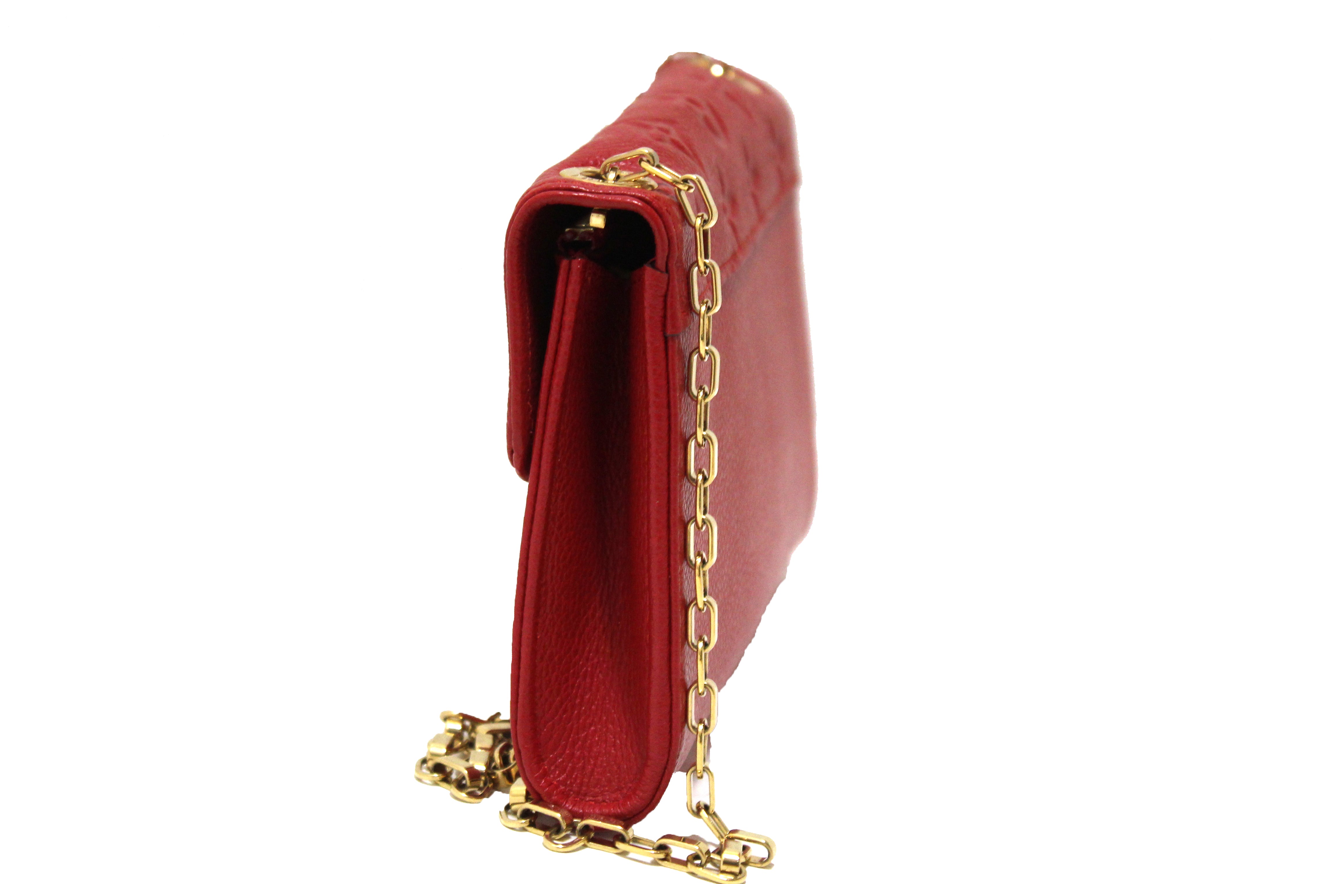 Authentic Louis Vuitton Red Empreinte Leather Saint Germain Pochette Crossbody Bag with Gold Chain - Perfect for Date Night, Parties & Special Occasions