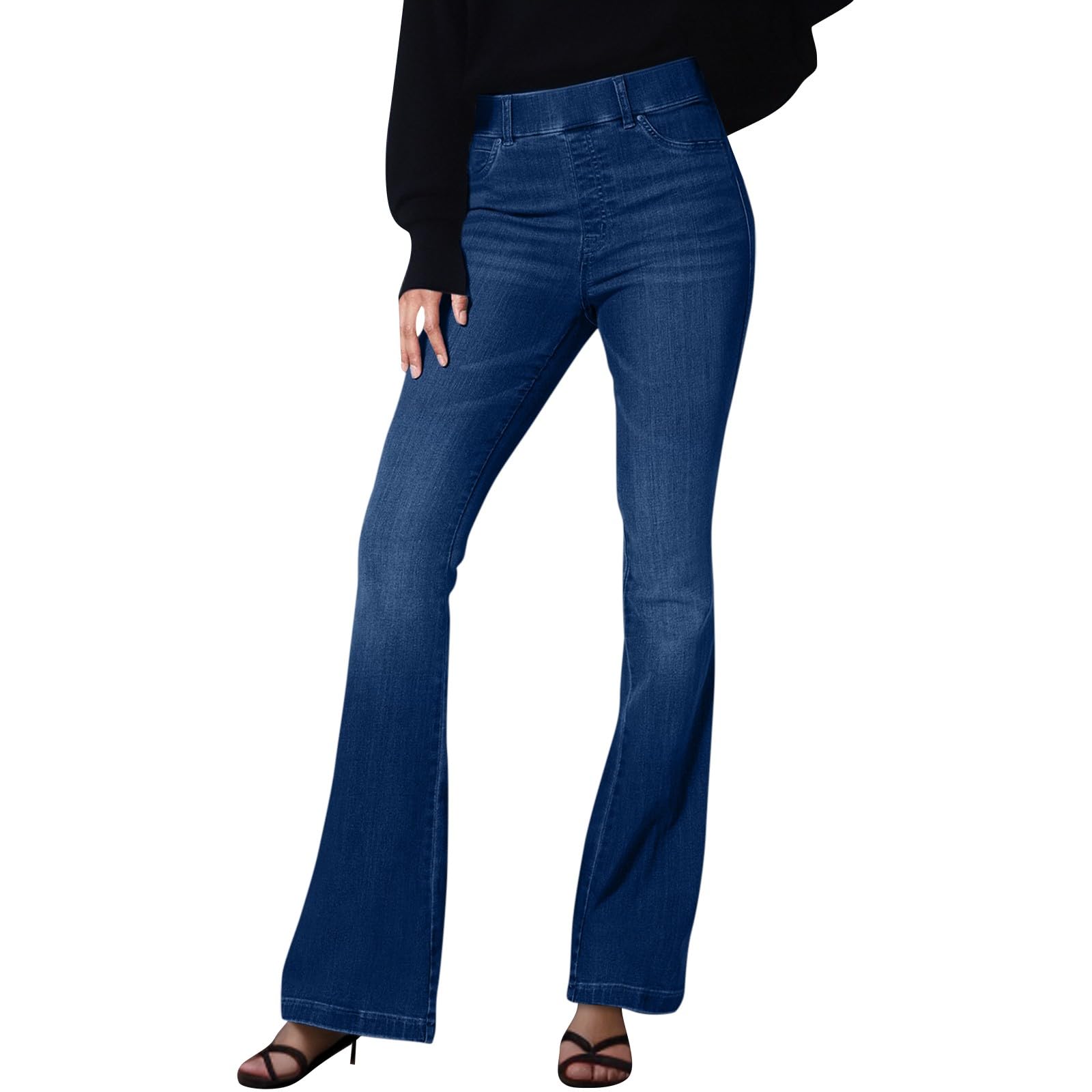Women's High Waist Bootcut Stretch Flare Pull-On Denim Pants - Plus Size No-Button Jeans for Women (Dark Blue, Medium) | Comfortable & Stylish for Casual Wear, Office Outfits & Everyday Fashion