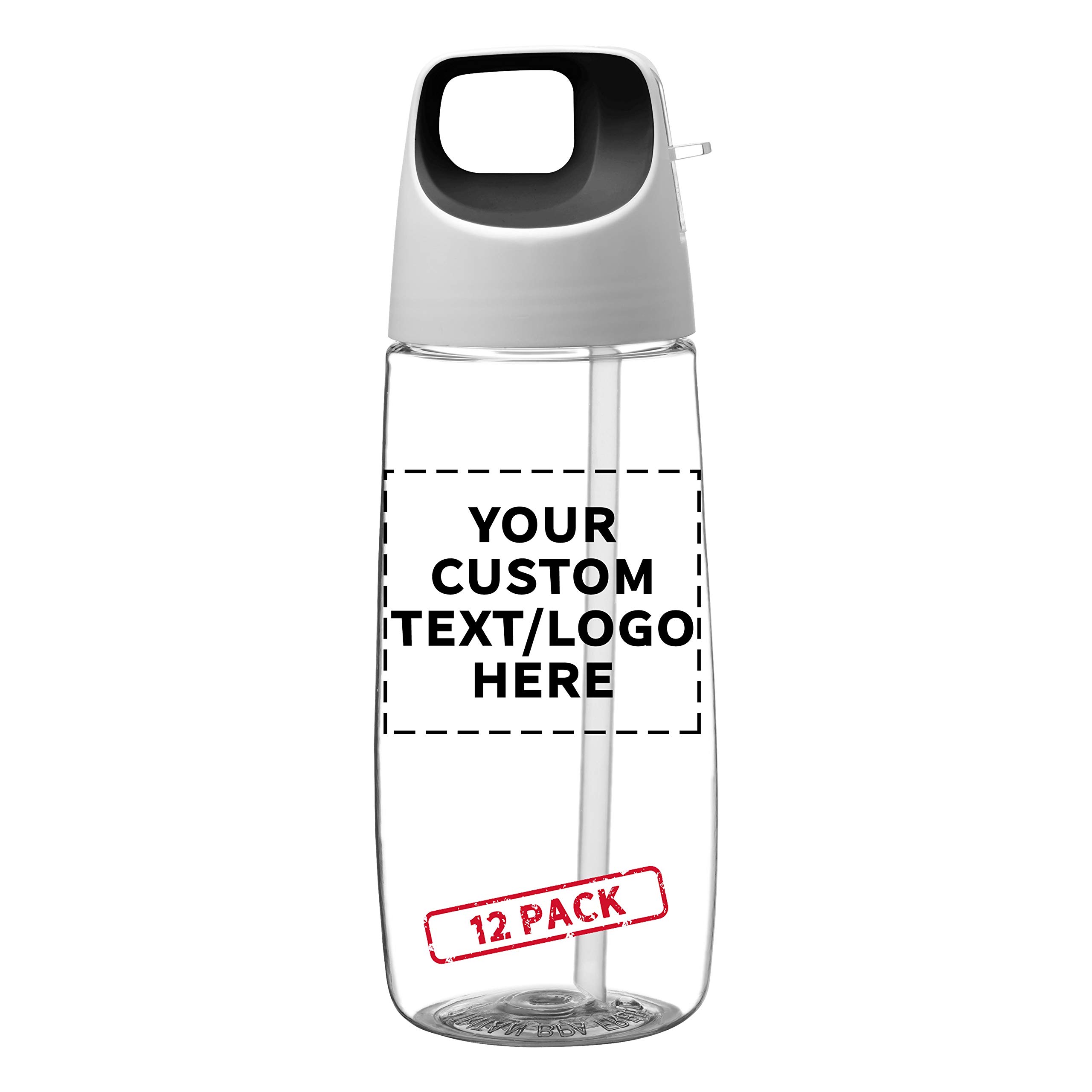 12 Pack 27oz Plastic Water Bottles with Straw - Custom Text & Logo - BPA Free Tritan Material - Accent Cube Design - Perfect for Gym, School & Outdoor Activities