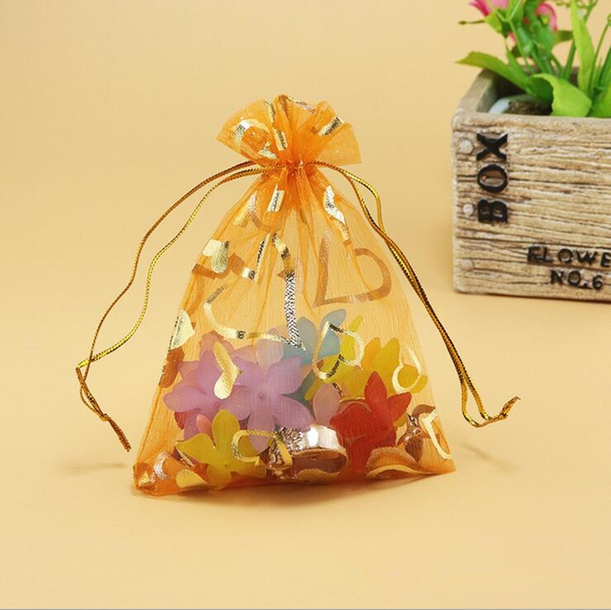 100pcs Orange Organza Wedding Favor Bags 3