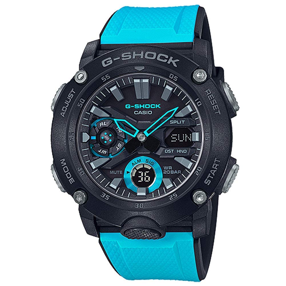 Casio GA2000-1A2 G-Shock Men's Digital Sports Watch - Blue & Black 51.2mm Carbon Fiber & Resin Case - Shockproof, Water Resistant - Perfect for Outdoor Activities, Running, Hiking & Extreme Sports