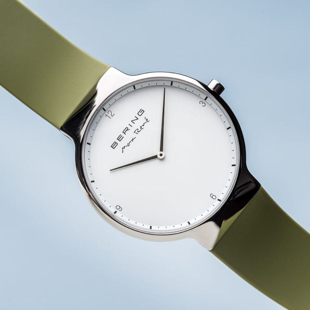 BERING Max Rene 15540-800 Green Silicone Men's Watch - Waterproof Sports Watch for Outdoor Activities & Casual Wear