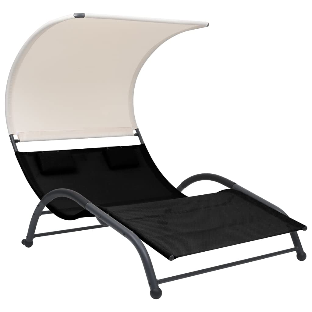 **Double Sun Lounger with Canopy - Textilene Patio Chaise Lounge, Outdoor Tanning Chair, Reclining Sunbed for Poolside, Deck & Backyard - Perfect for Relaxing, Sunbathing & Lounging**