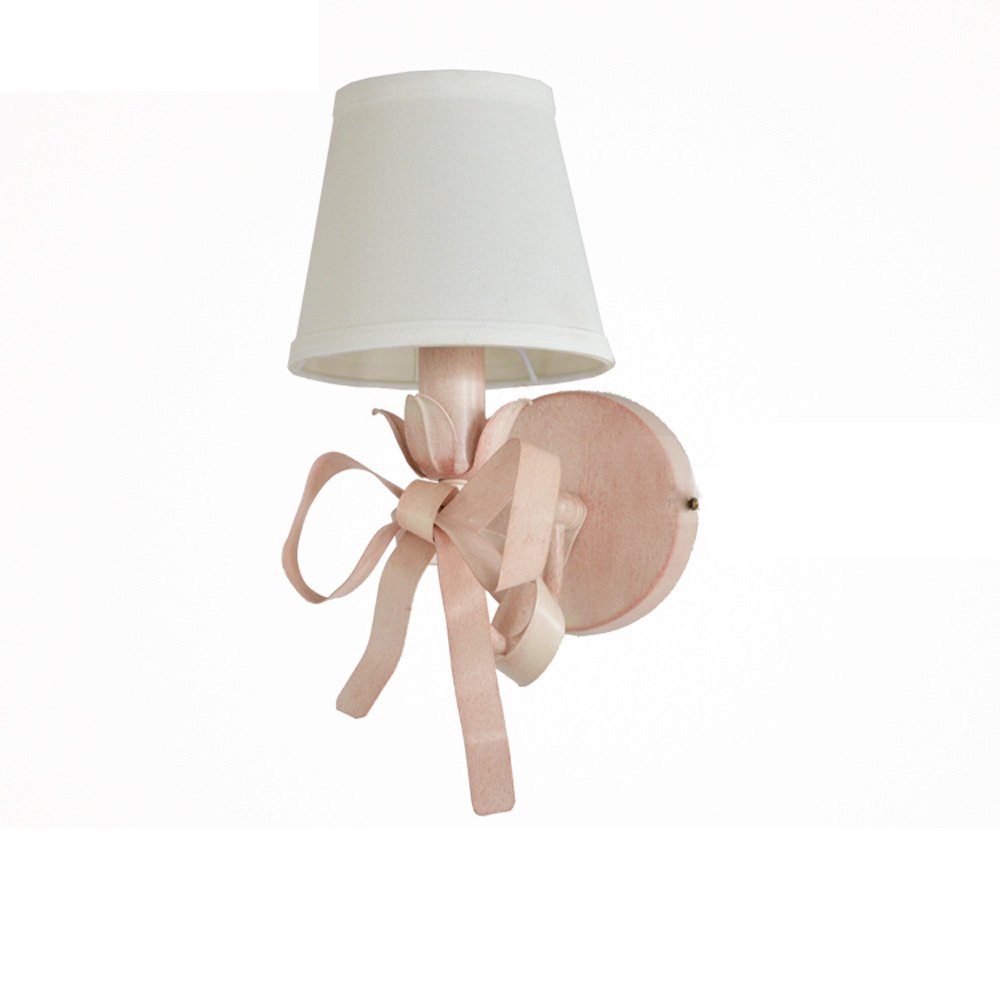 Stylish Wrought Iron Wall Lamp with Pink Bow - Perfect for American Girls' Bedroom, Kids Room, Living Room & Hallway Decor - Elegant Fabric Shade Wall Light (Color: A) - Ideal for Night Lights, Nursery Lighting & Cozy Ambiance