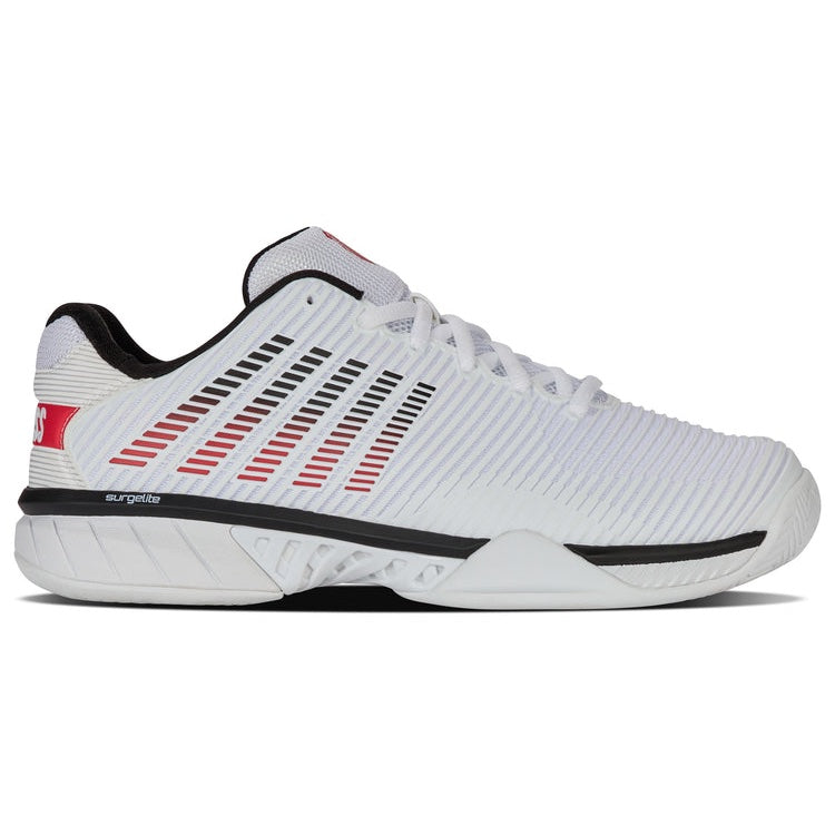 K Swiss Hypercourt Express 2 Wide Men's Tennis Shoes - White/Black/Red 6806 140 | Breathable Comfort for Court Play & Casual Wear
