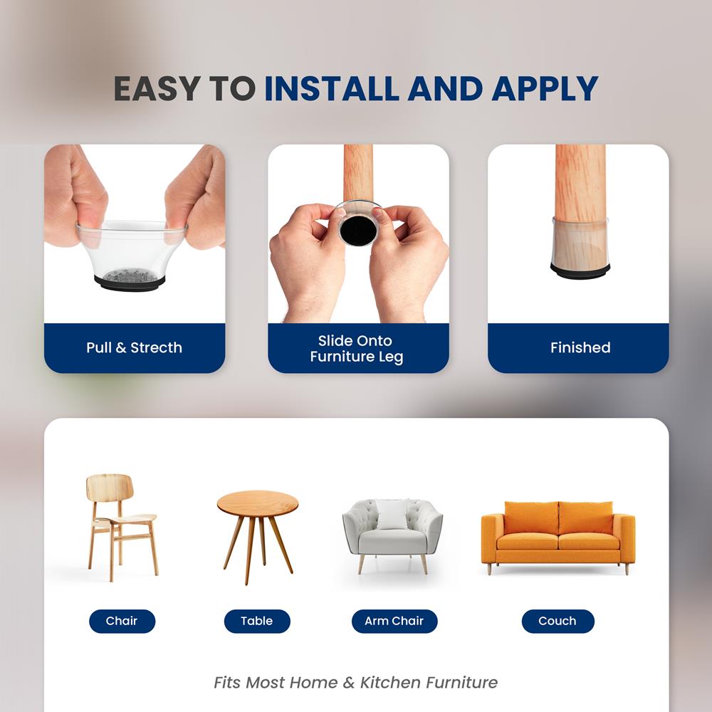 Non-Slip Rubber Furniture Leg Covers - Protects Floors from Scratches & Noise - Perfect for Hardwood, Tile & Laminate Floors - Home & Office Use