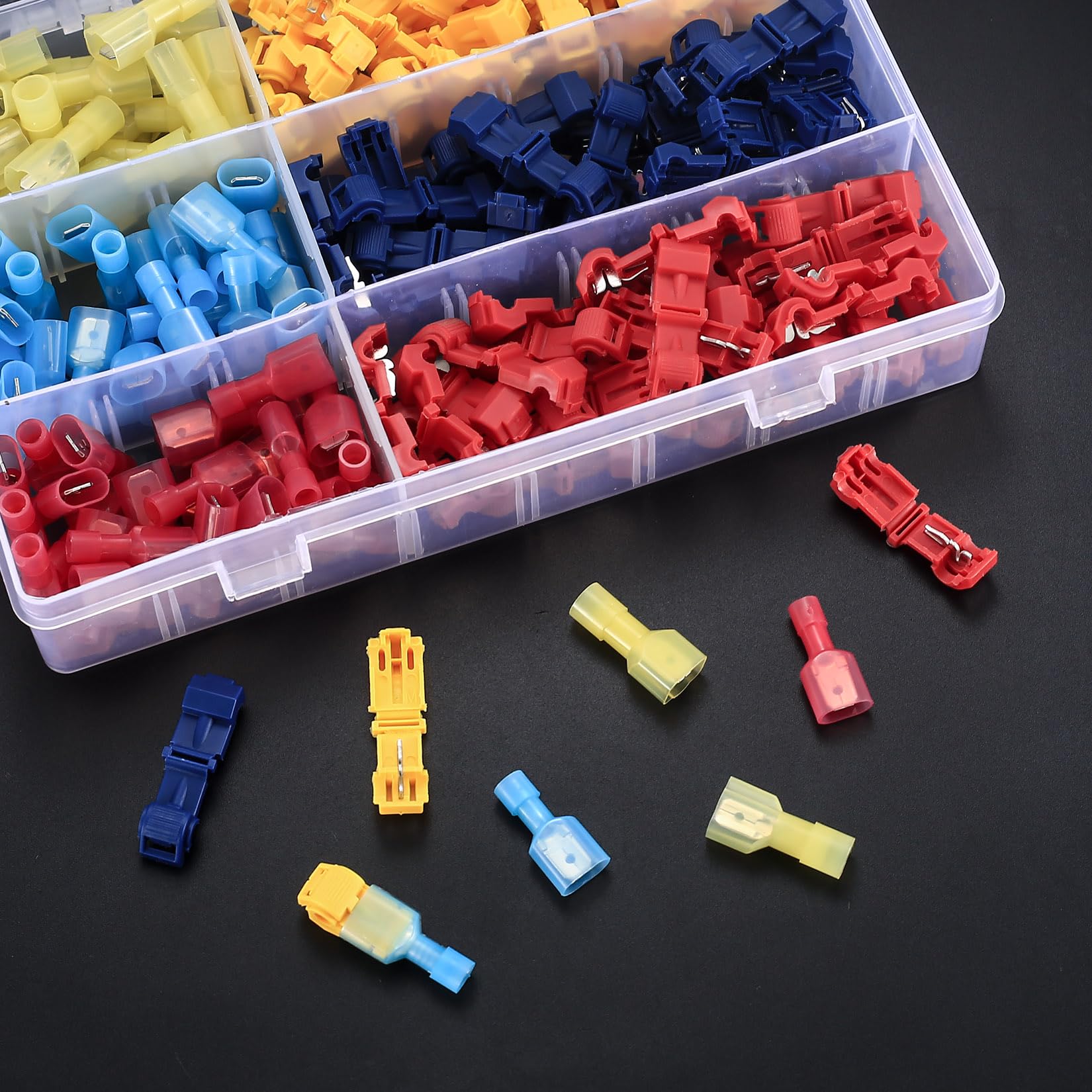 180 Pcs T-Tap Wire Connectors Kit - Self-Stripping Quick Splice Electrical Terminals for Automotive Wiring | Male Insulated Quick Disconnect Spade Connectors for Car, Truck & RV Electrical Repairs